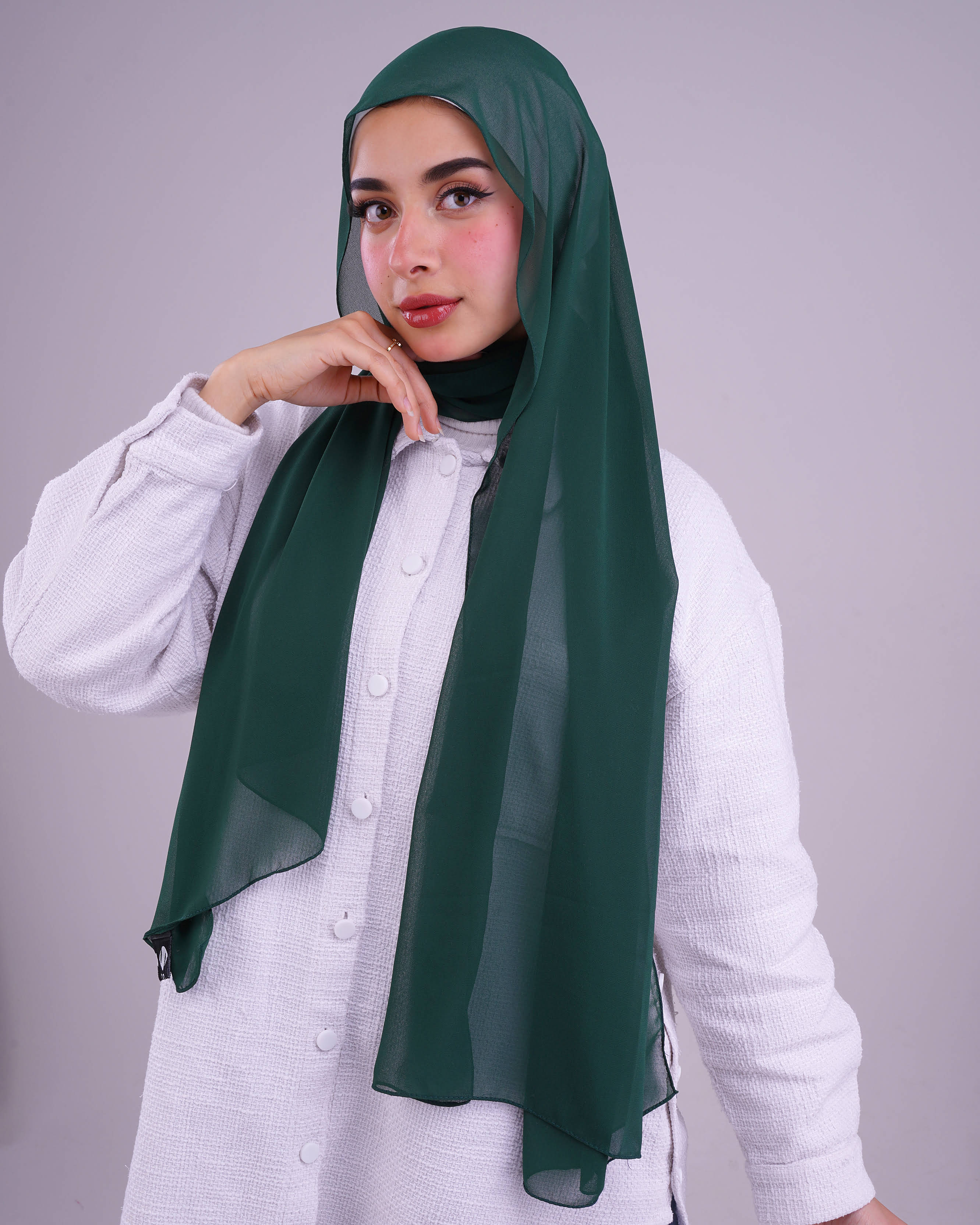 Dark Green Plain Chiffon Scarf