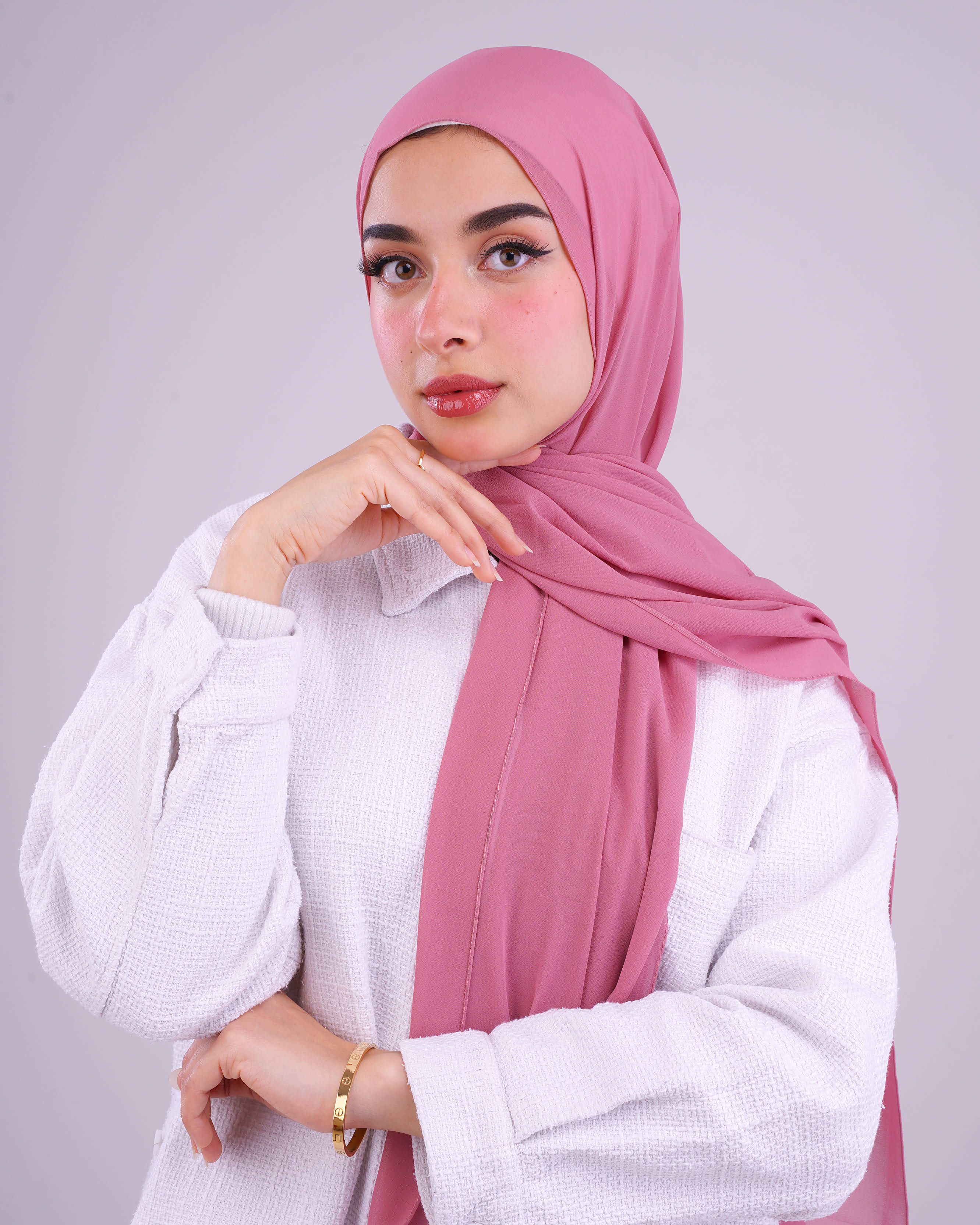 Rose Pink Plain Chiffon Scarf