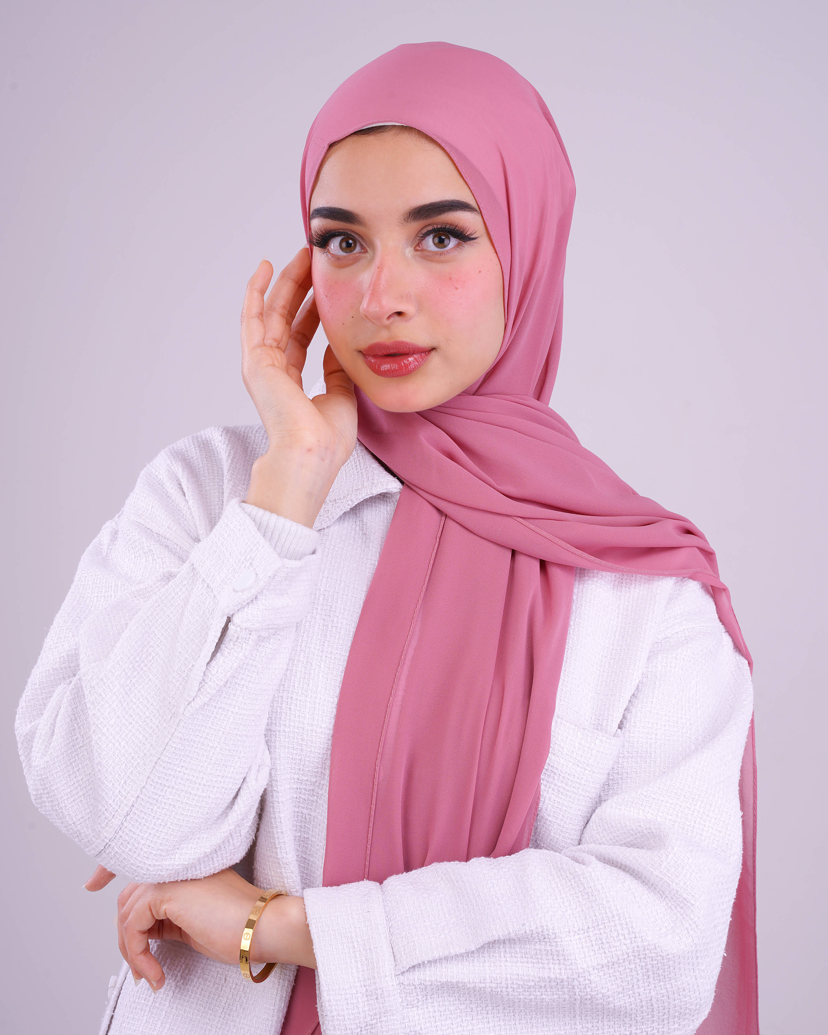 Rose Pink Plain Chiffon Scarf