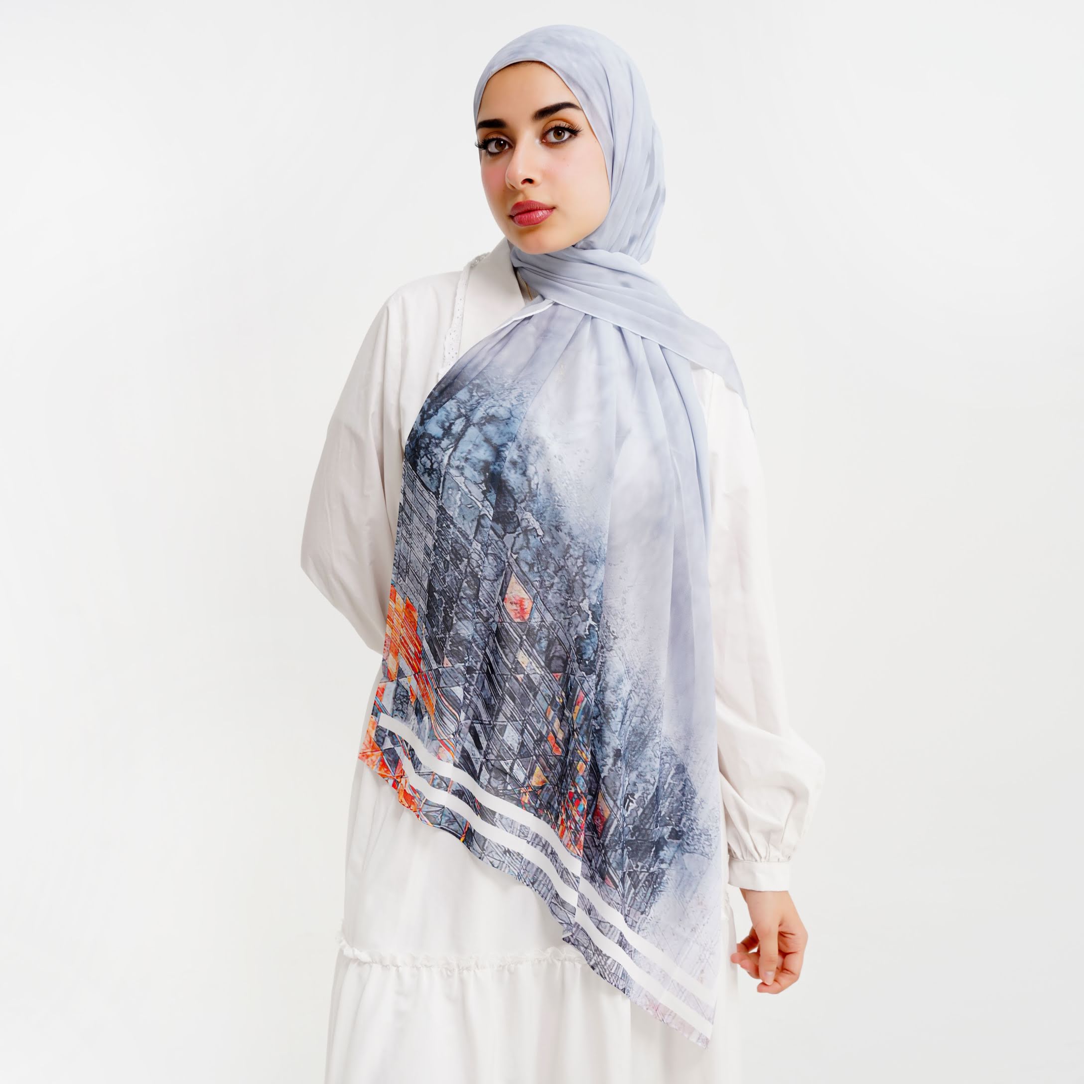 Urban Mist Printed Chiffon Scarf