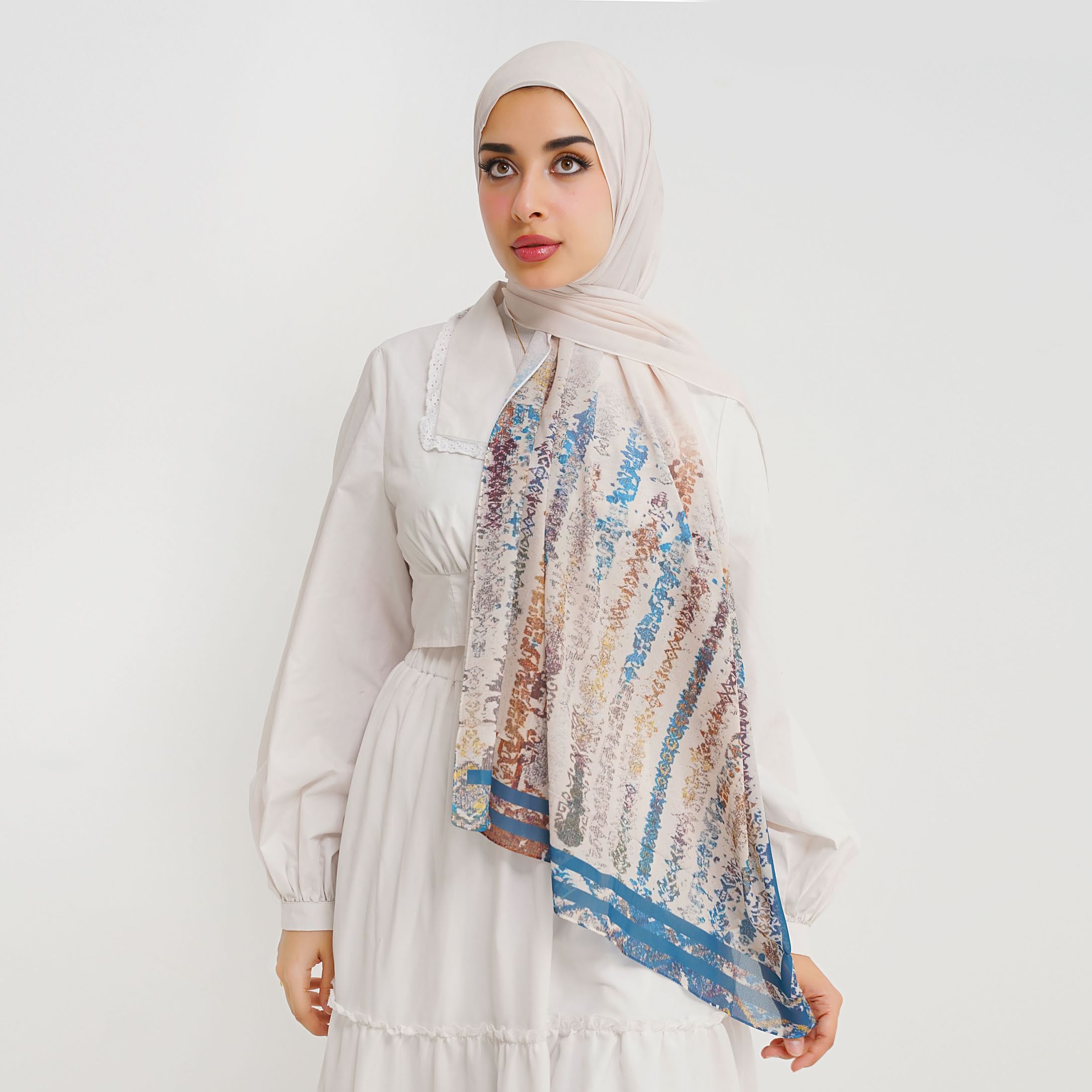 Pastel Brushstroke Printed Chiffon Scarf