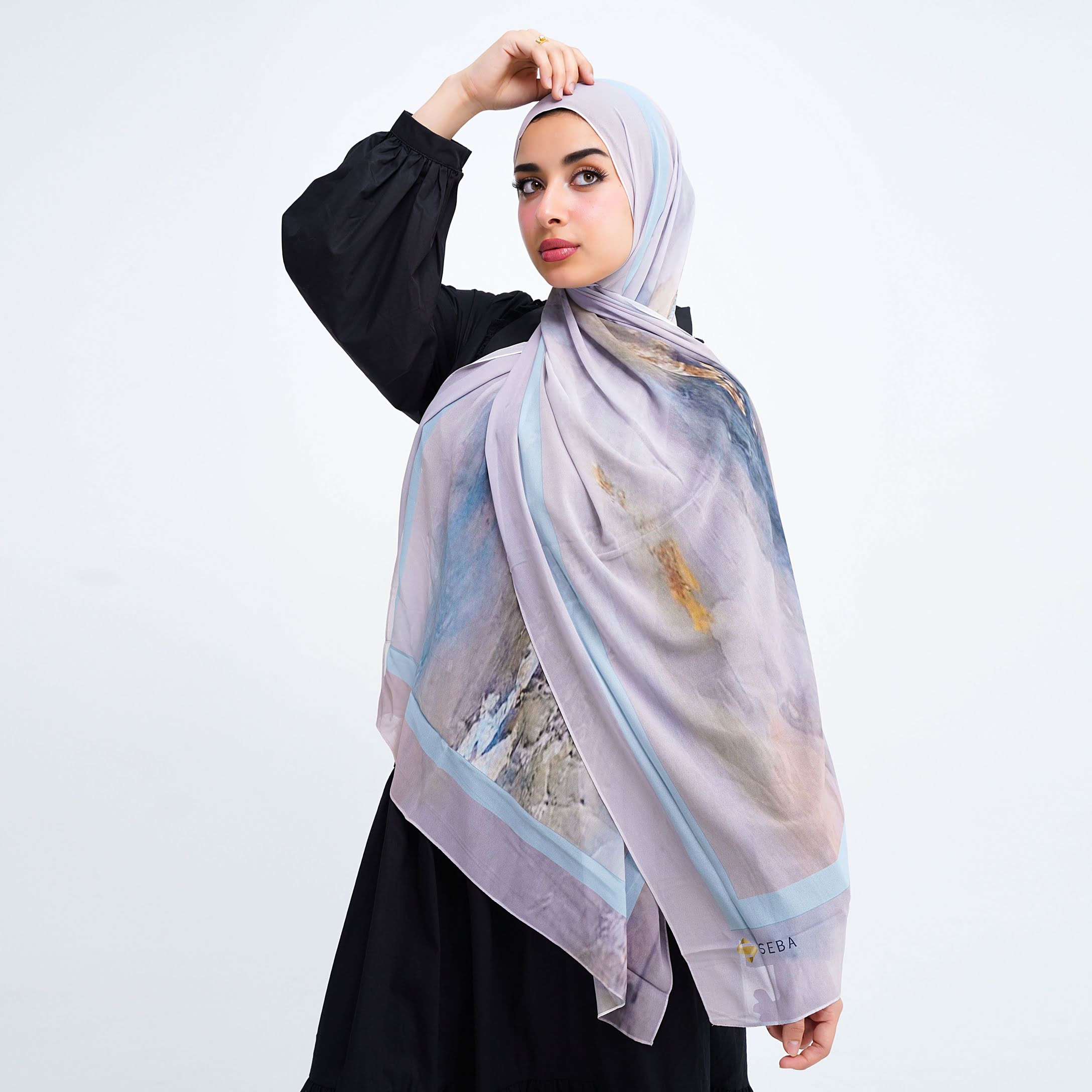 Winter Watercolor Printed Chiffon Scarf