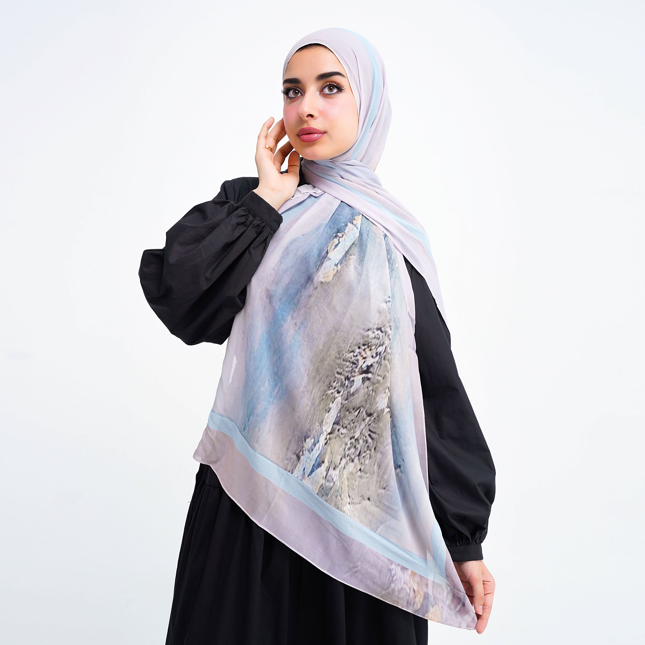Winter Watercolor Printed Chiffon Scarf