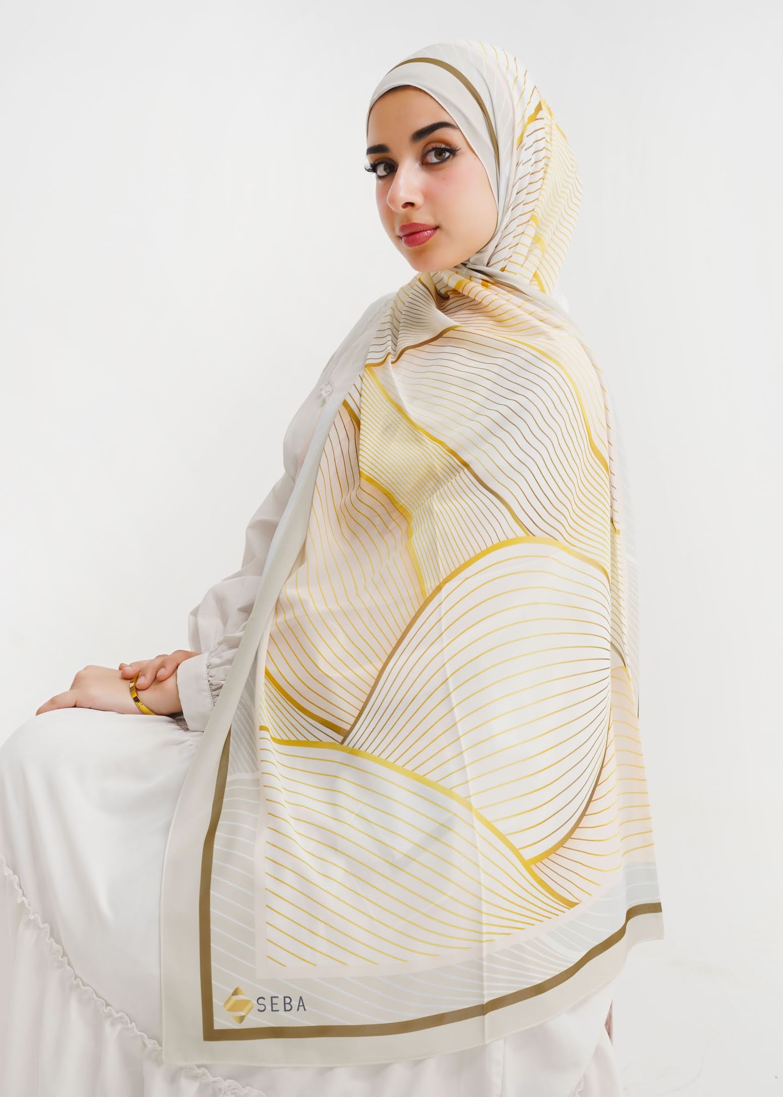 Golden Waves Printed Chiffon Scarf