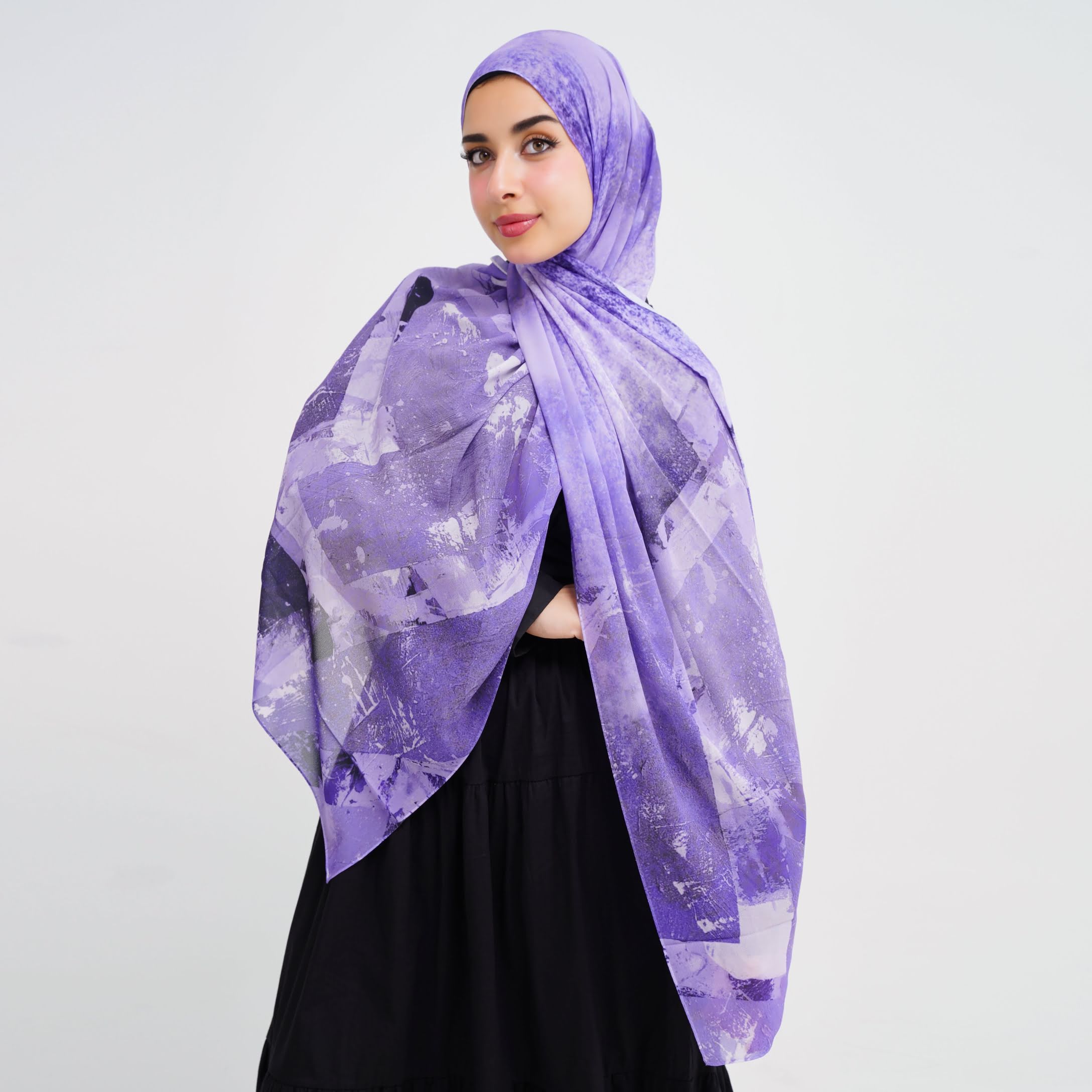 Purple Elegance Printed Chiffon Scarf