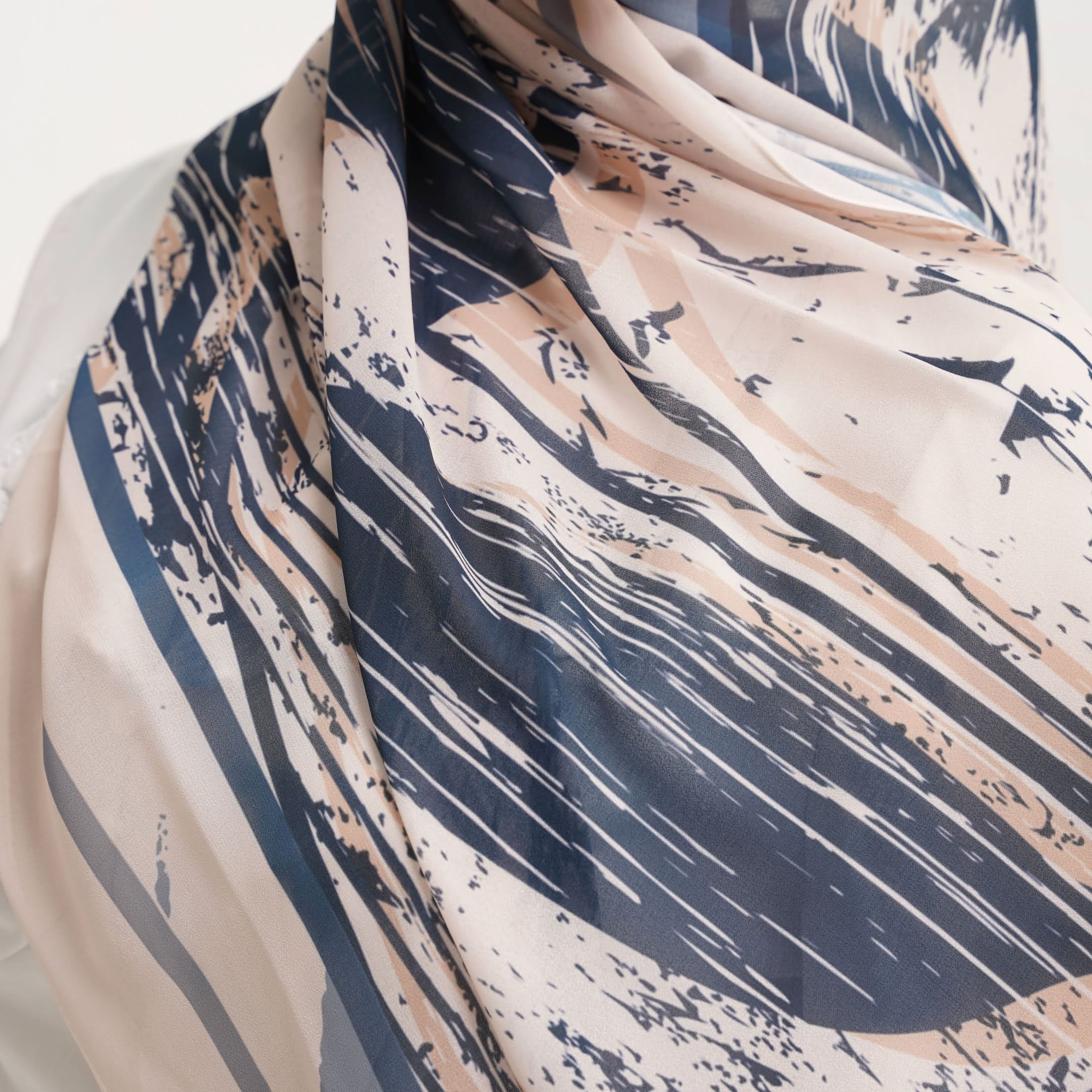 Azure Brushstroke Printed Chiffon Scarf