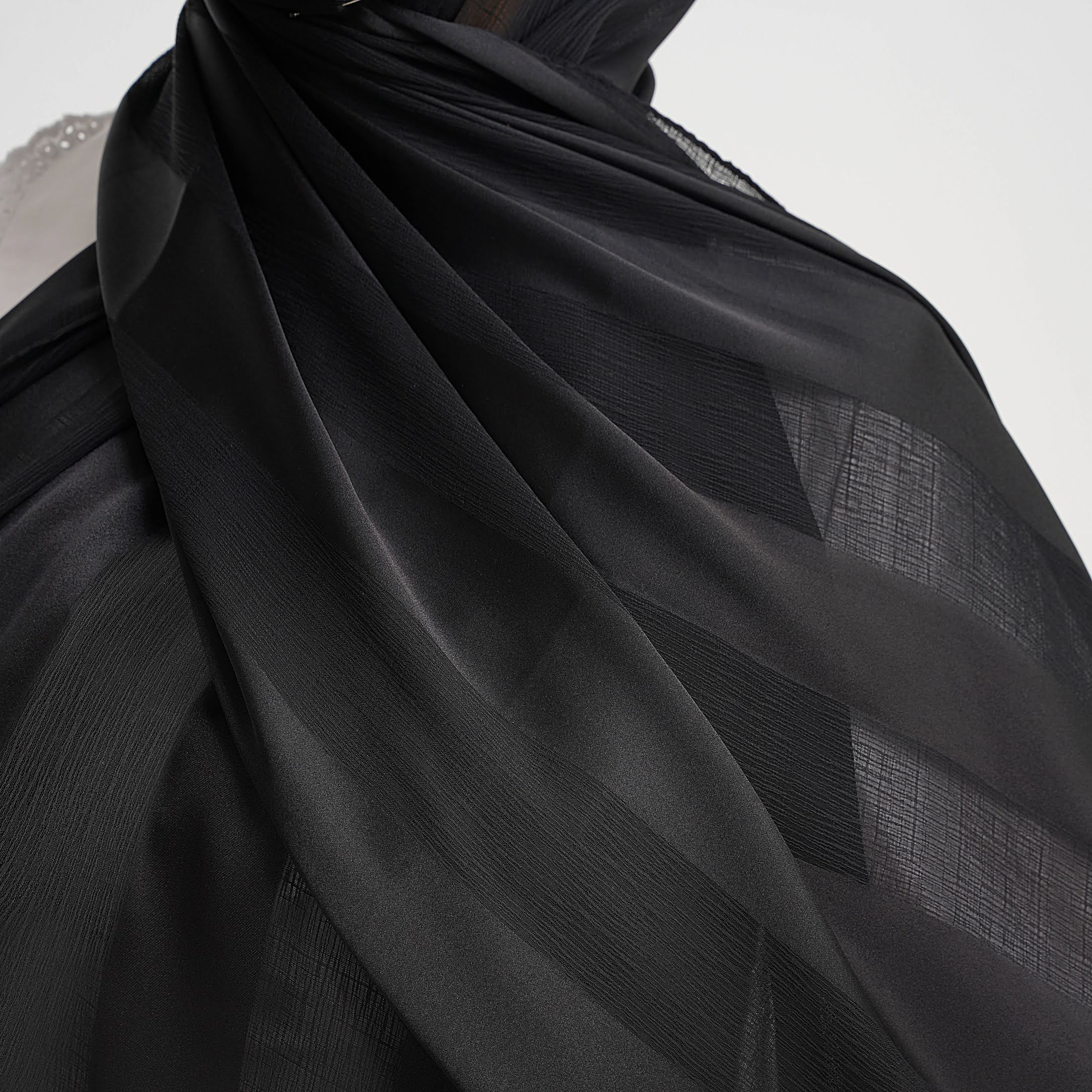 Black Crinkle Chiffon X Satin Scarf