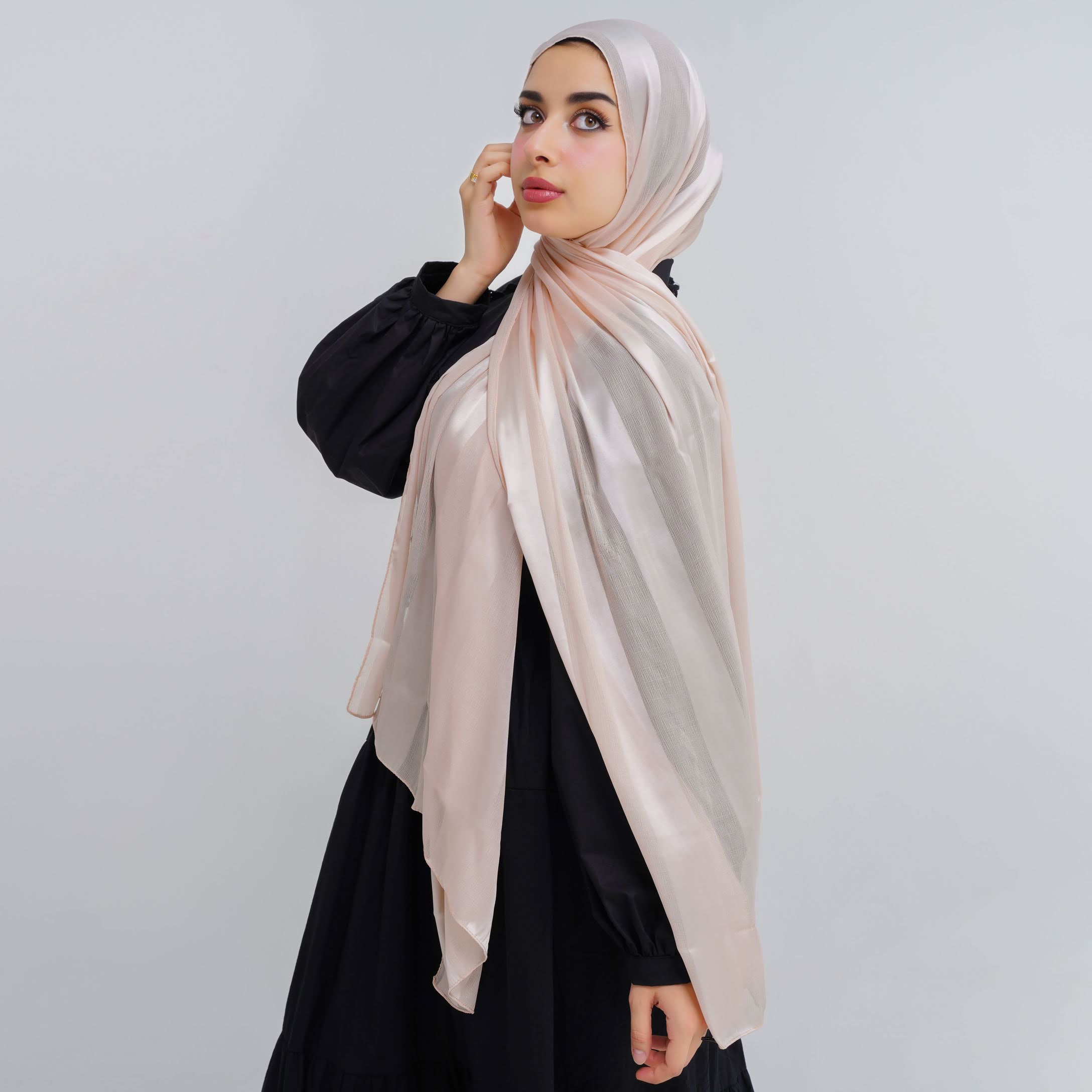 Beige Crinkle Chiffon X Satin Scarf