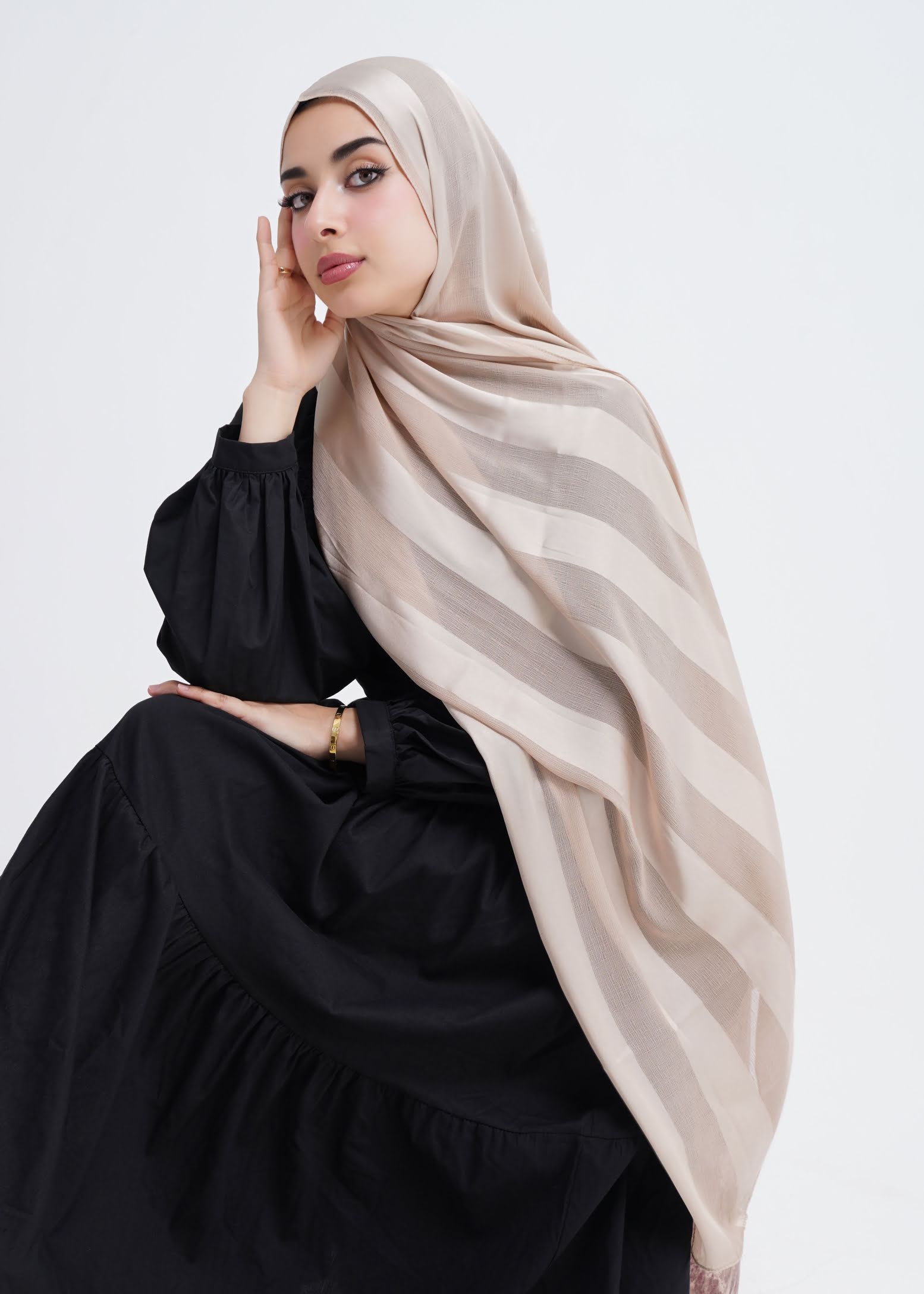 Sand Brown Crinkle Chiffon X Satin Scarf