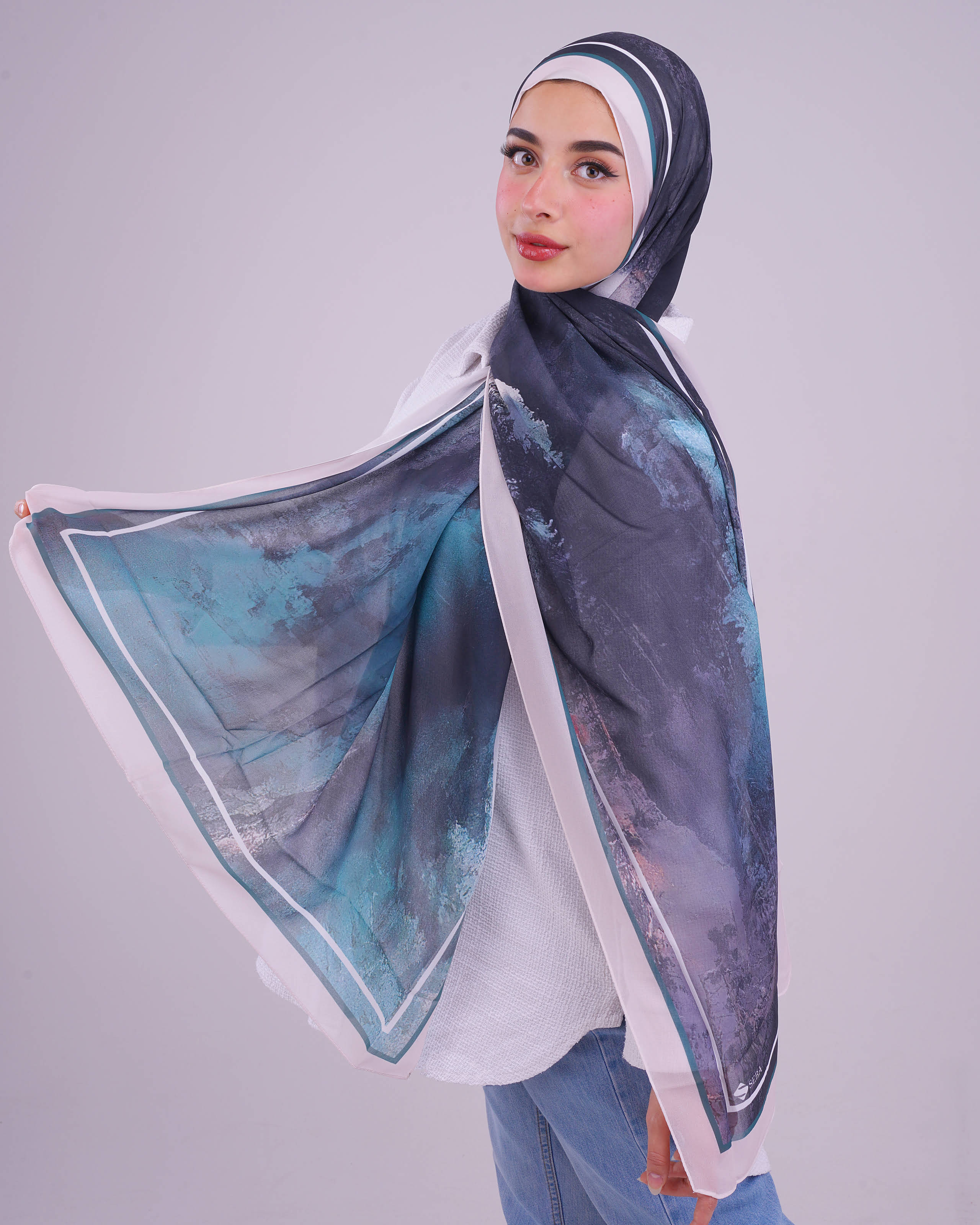 Winter Aurora Printed Chiffon Scarf
