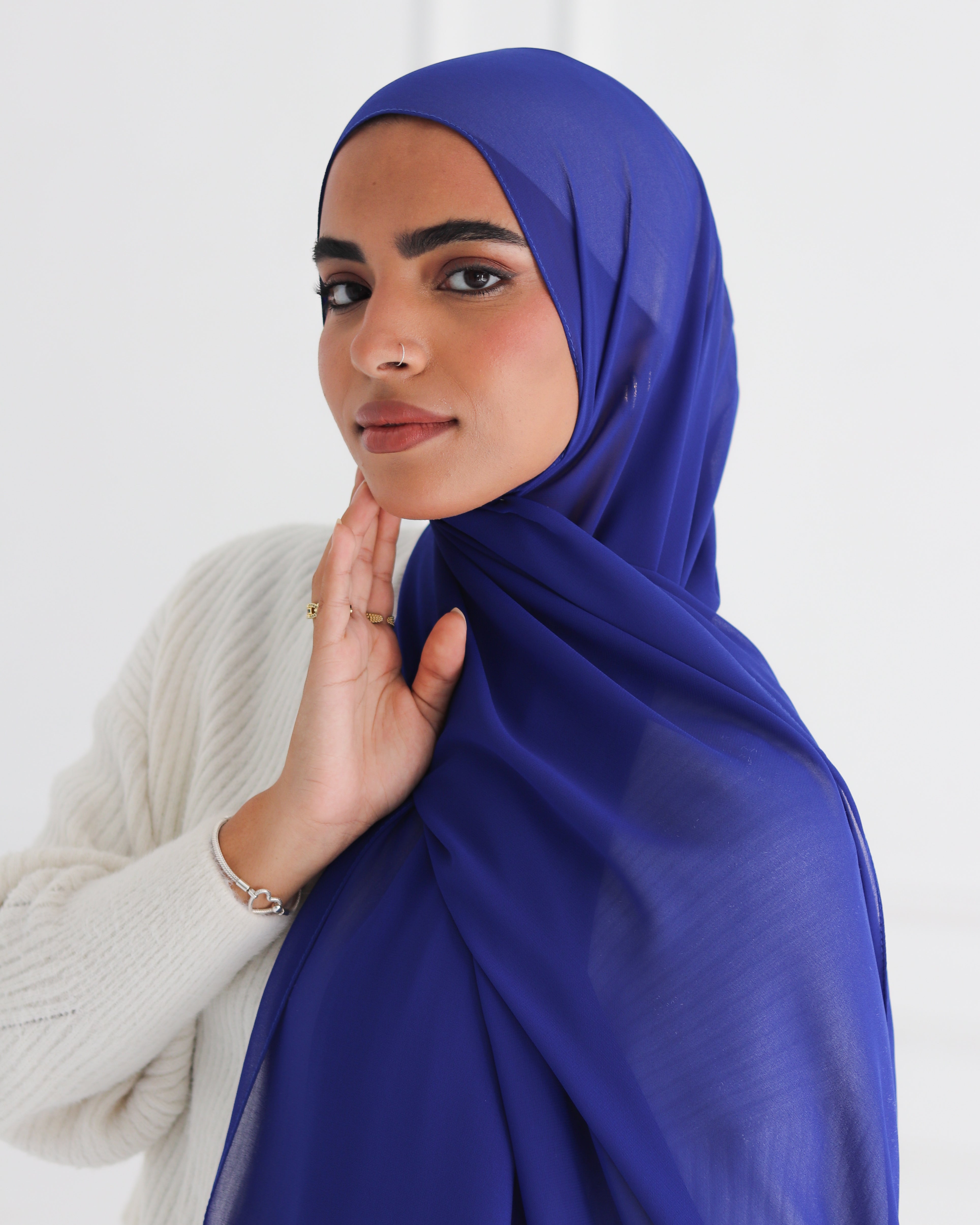 Blue Plain Chiffon Scarf