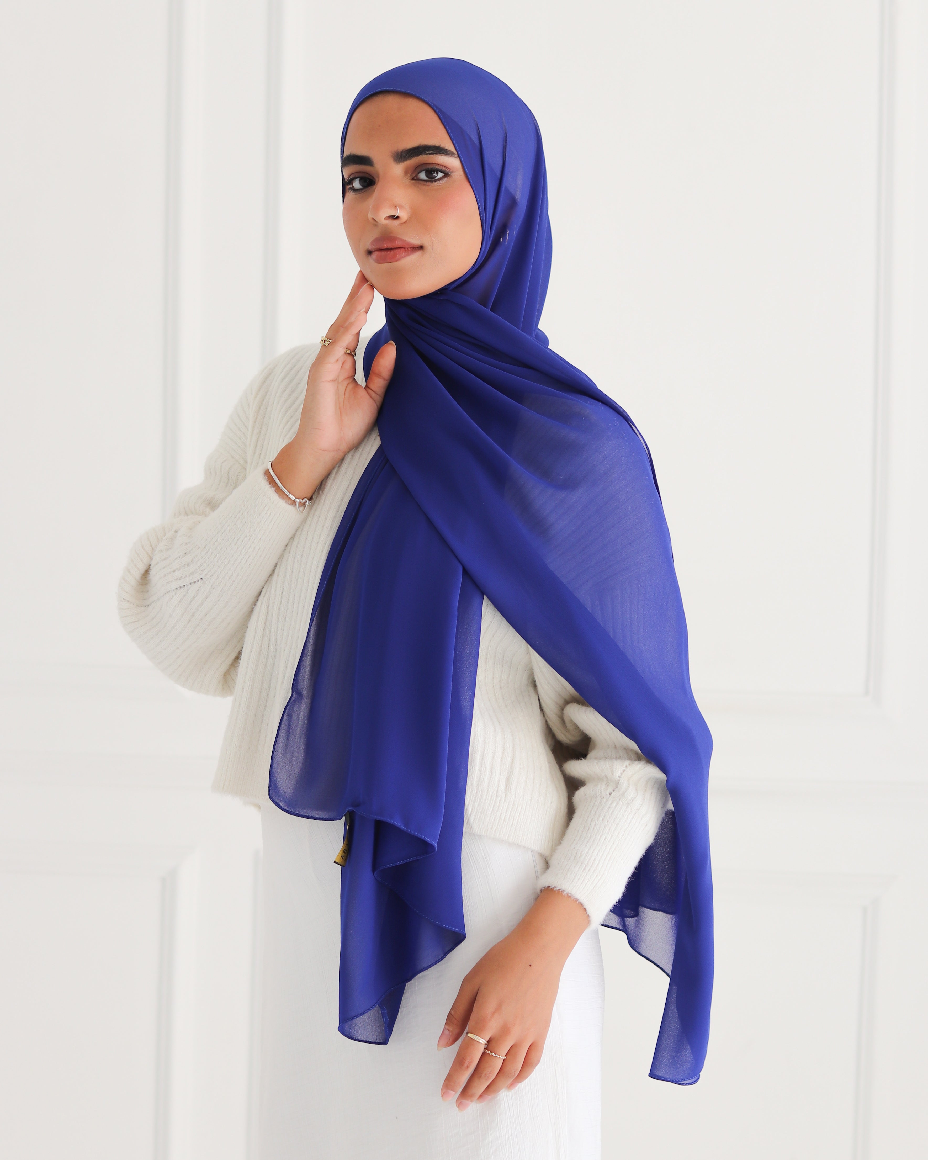 Blue Plain Chiffon Scarf