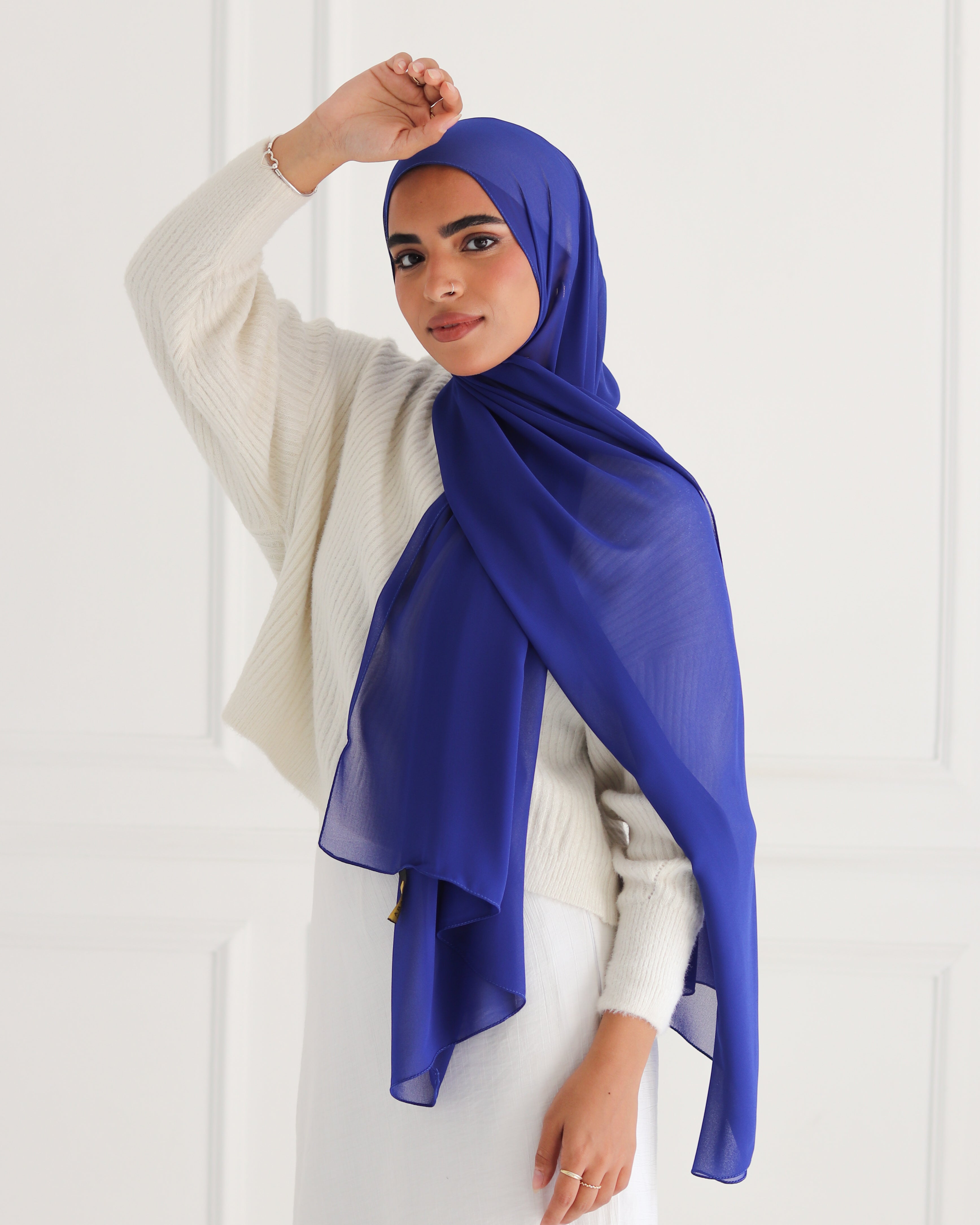 Blue Plain Chiffon Scarf