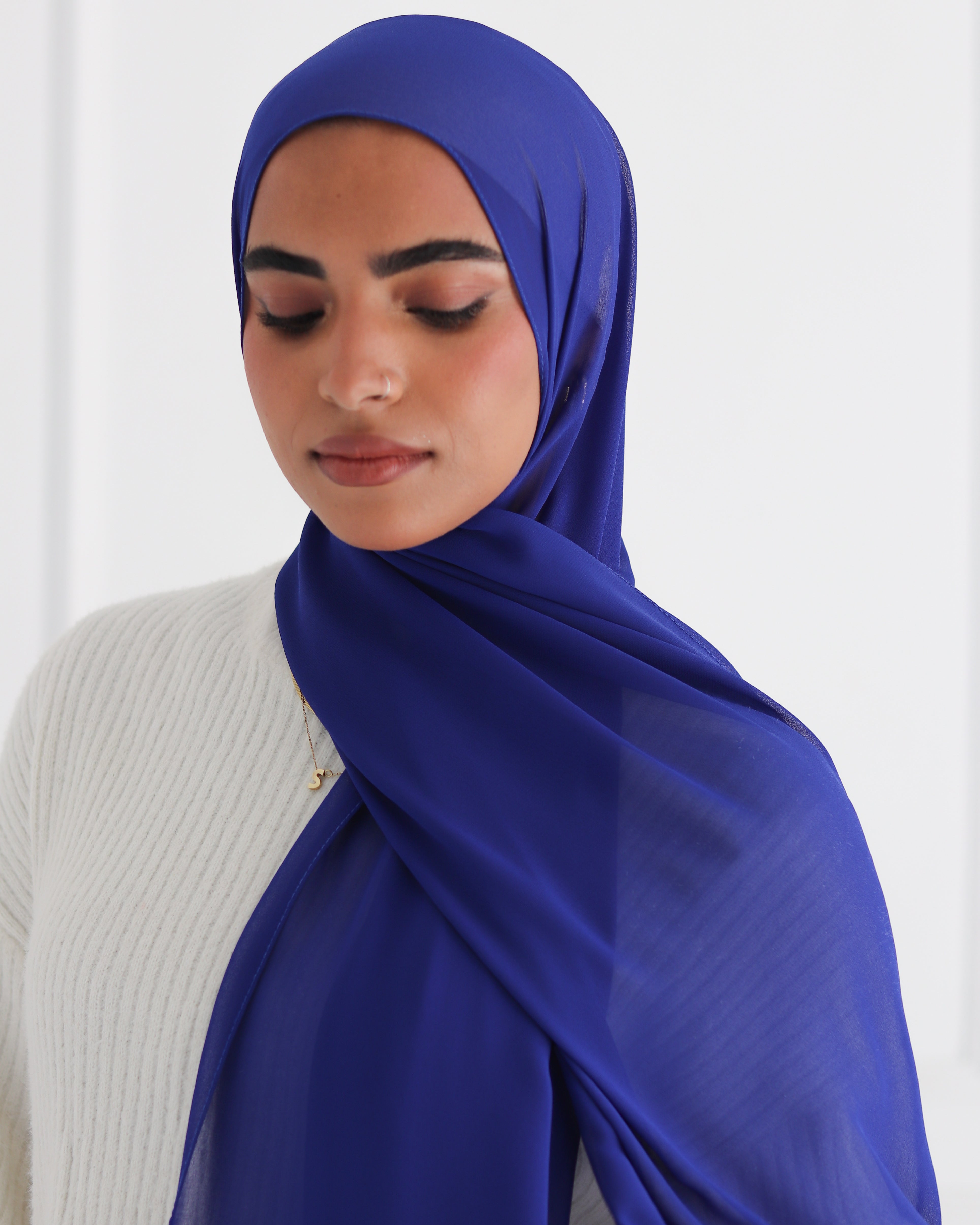 Blue Plain Chiffon Scarf