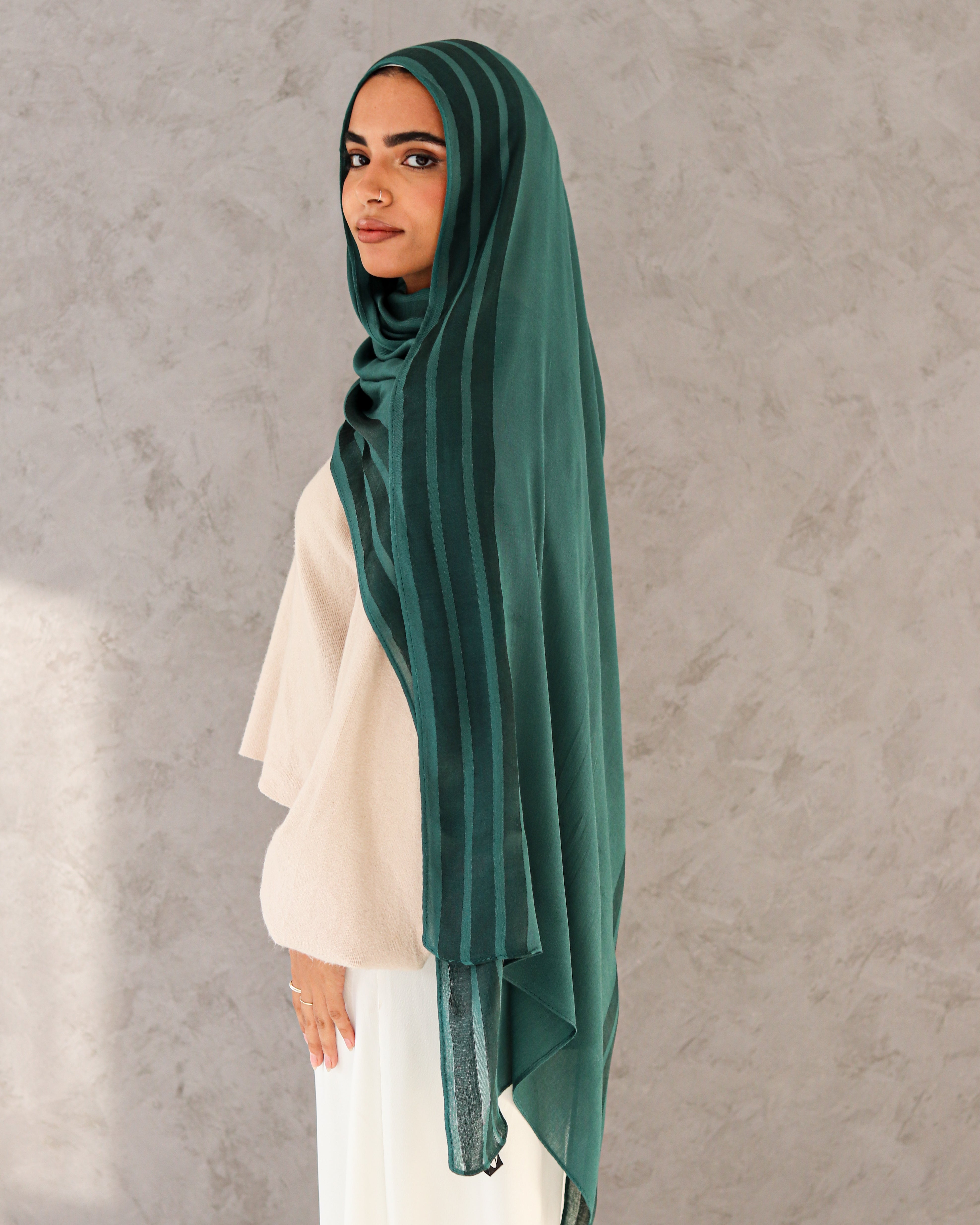 Dark Green Cotton X Satin Scarf