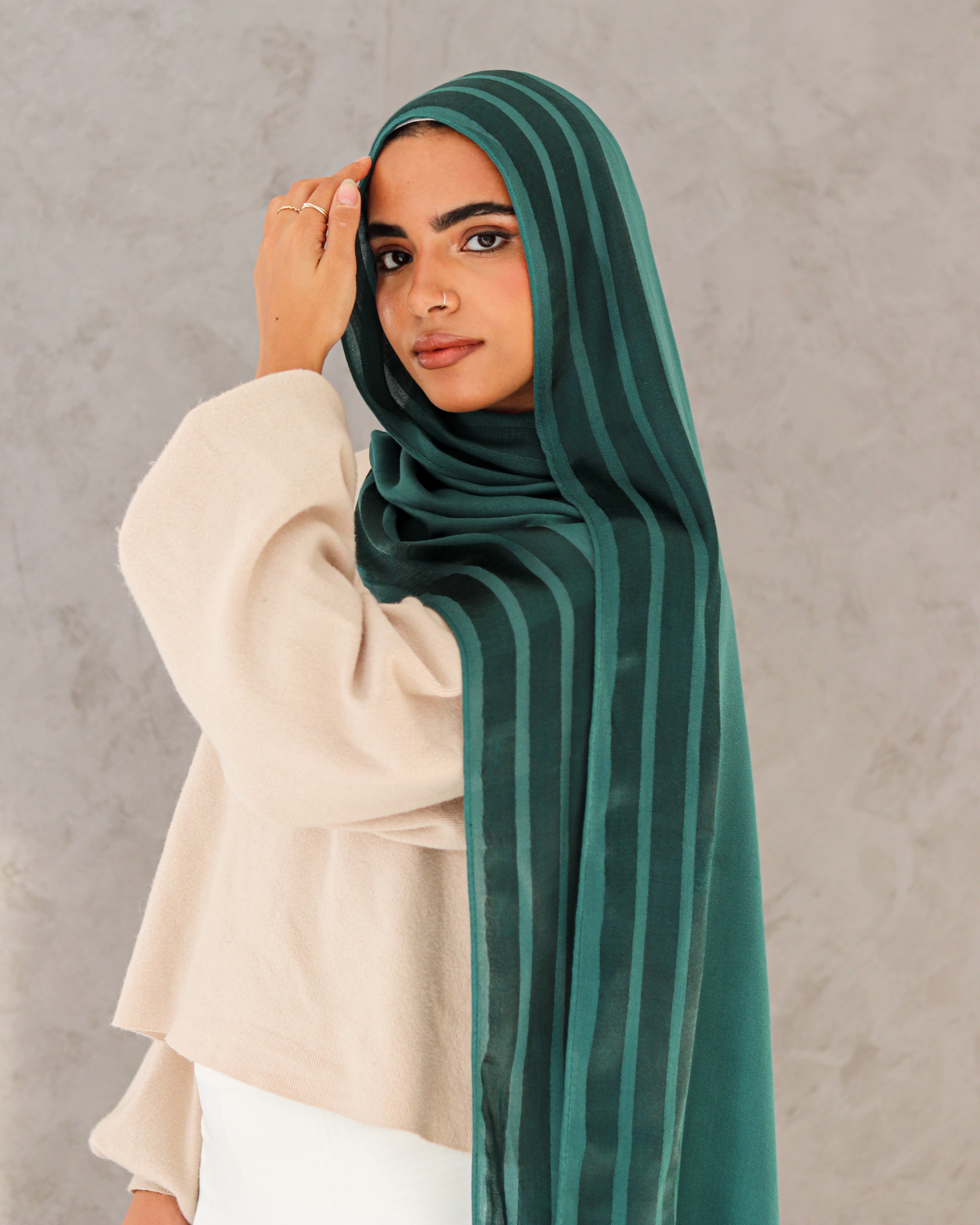 Dark Green Cotton X Satin Scarf