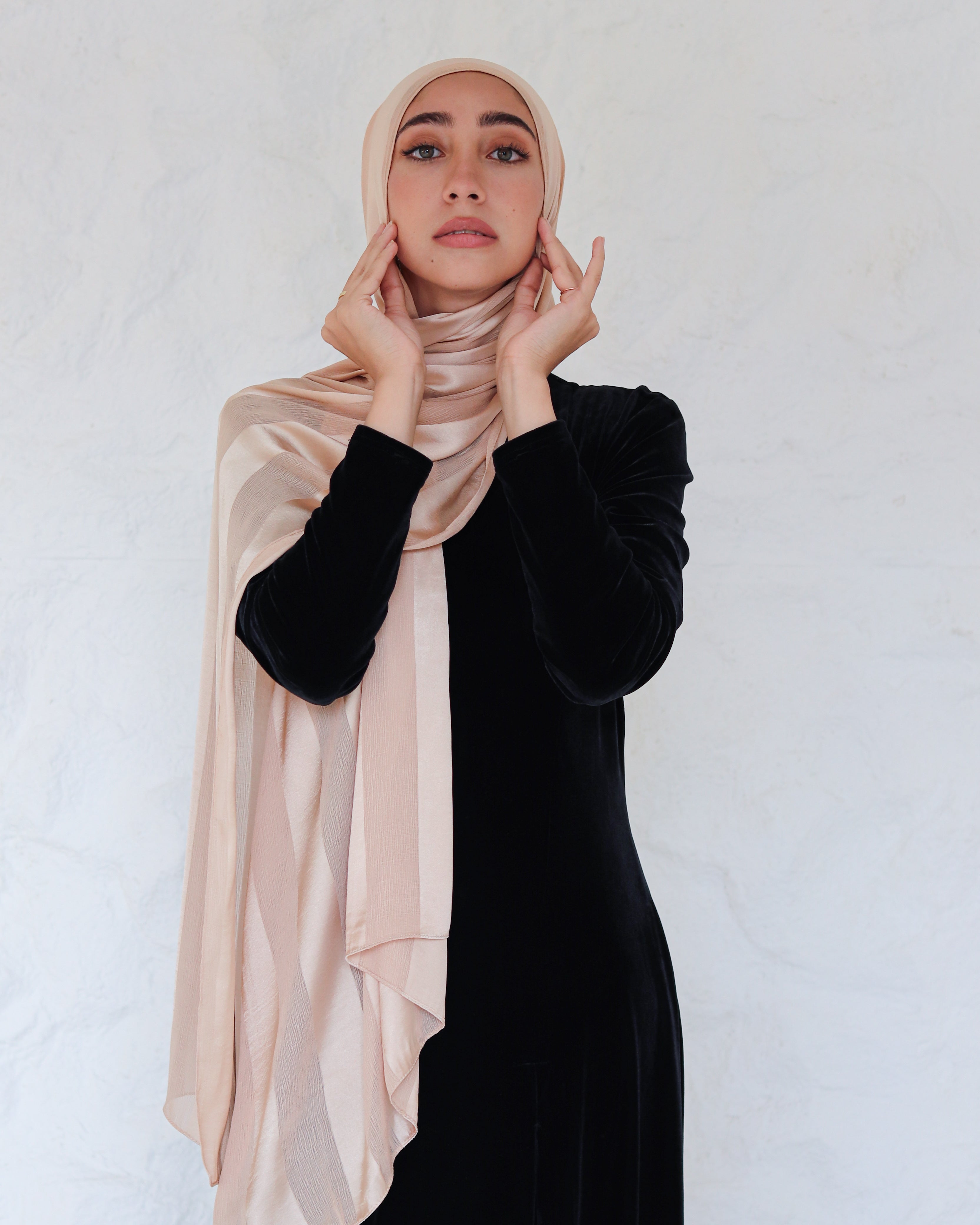 Blush Chiffon Crinkle X Satin Scarf