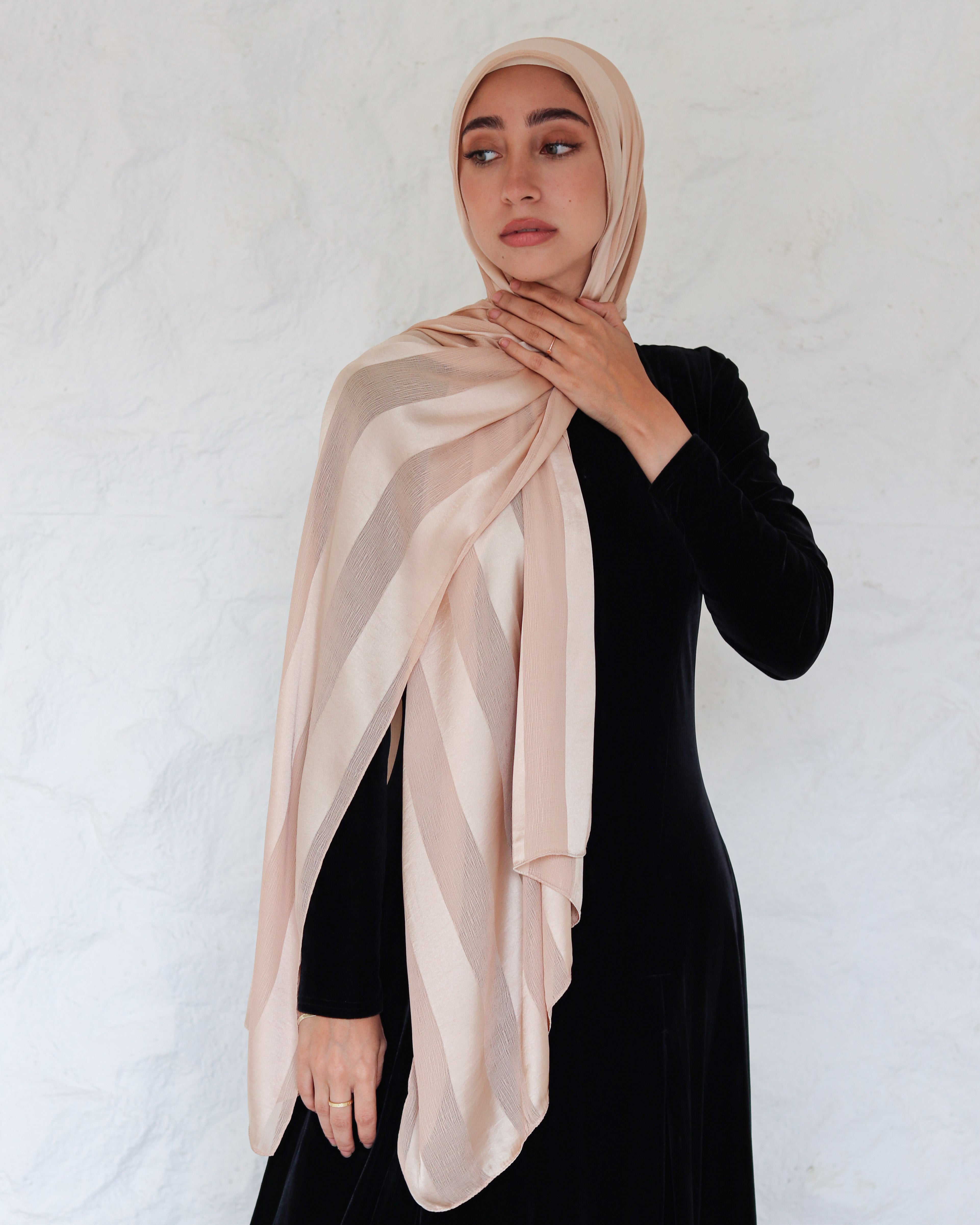 Blush Chiffon Crinkle X Satin Scarf