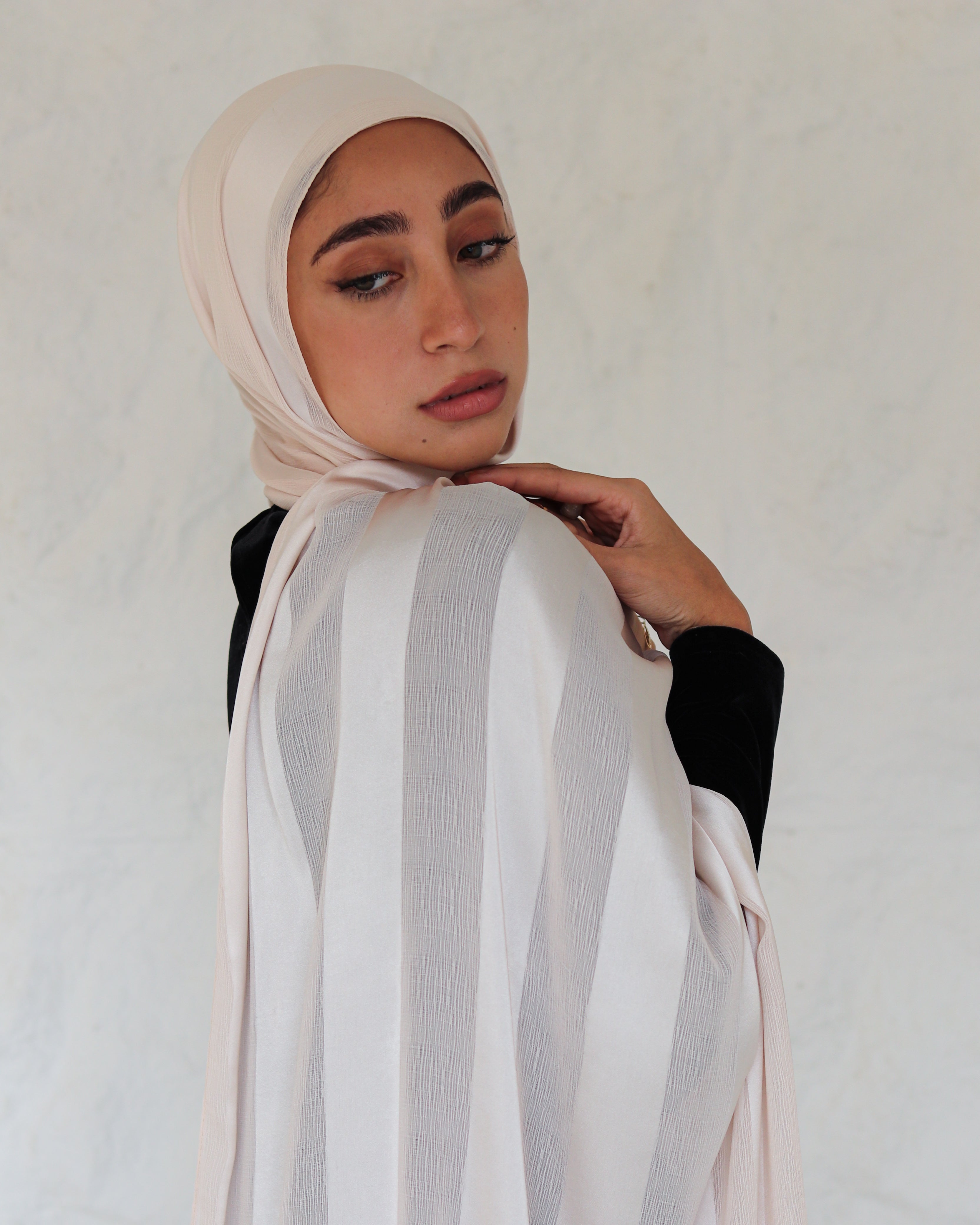 Solid Light Pink Chiffon Crinkle X Satin Scarf