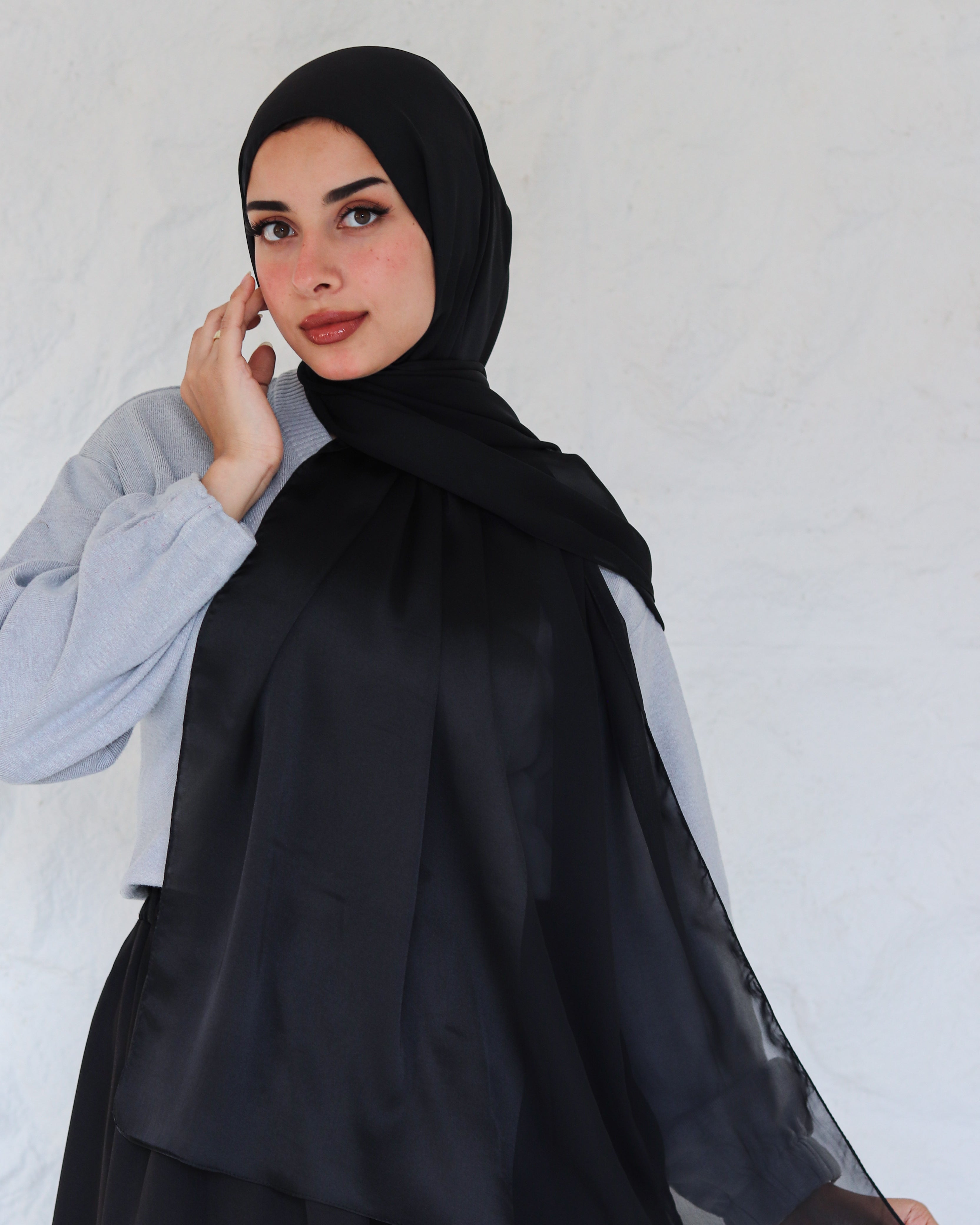 Black Chiffon X Satin Scarf