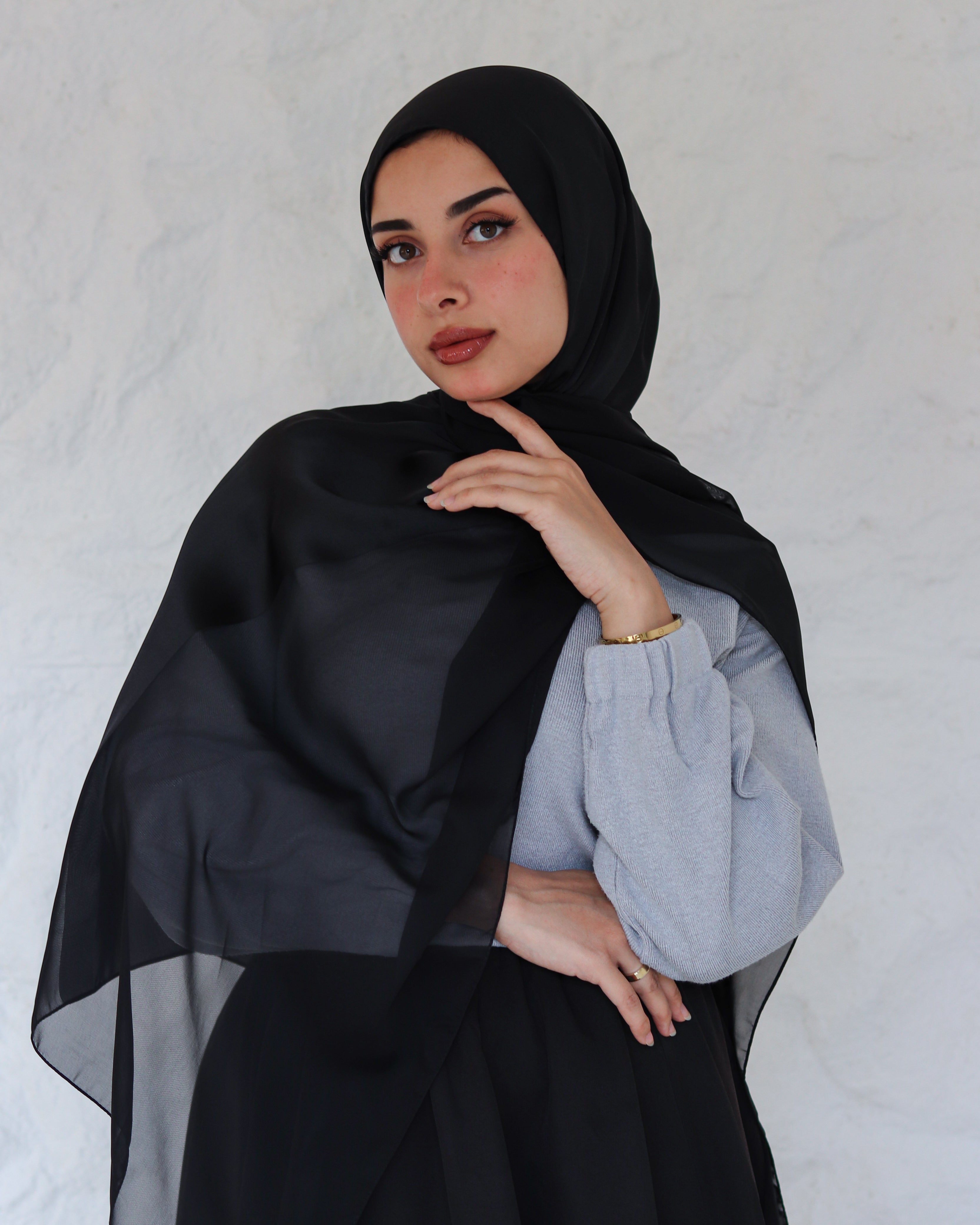 Black Chiffon X Satin Scarf