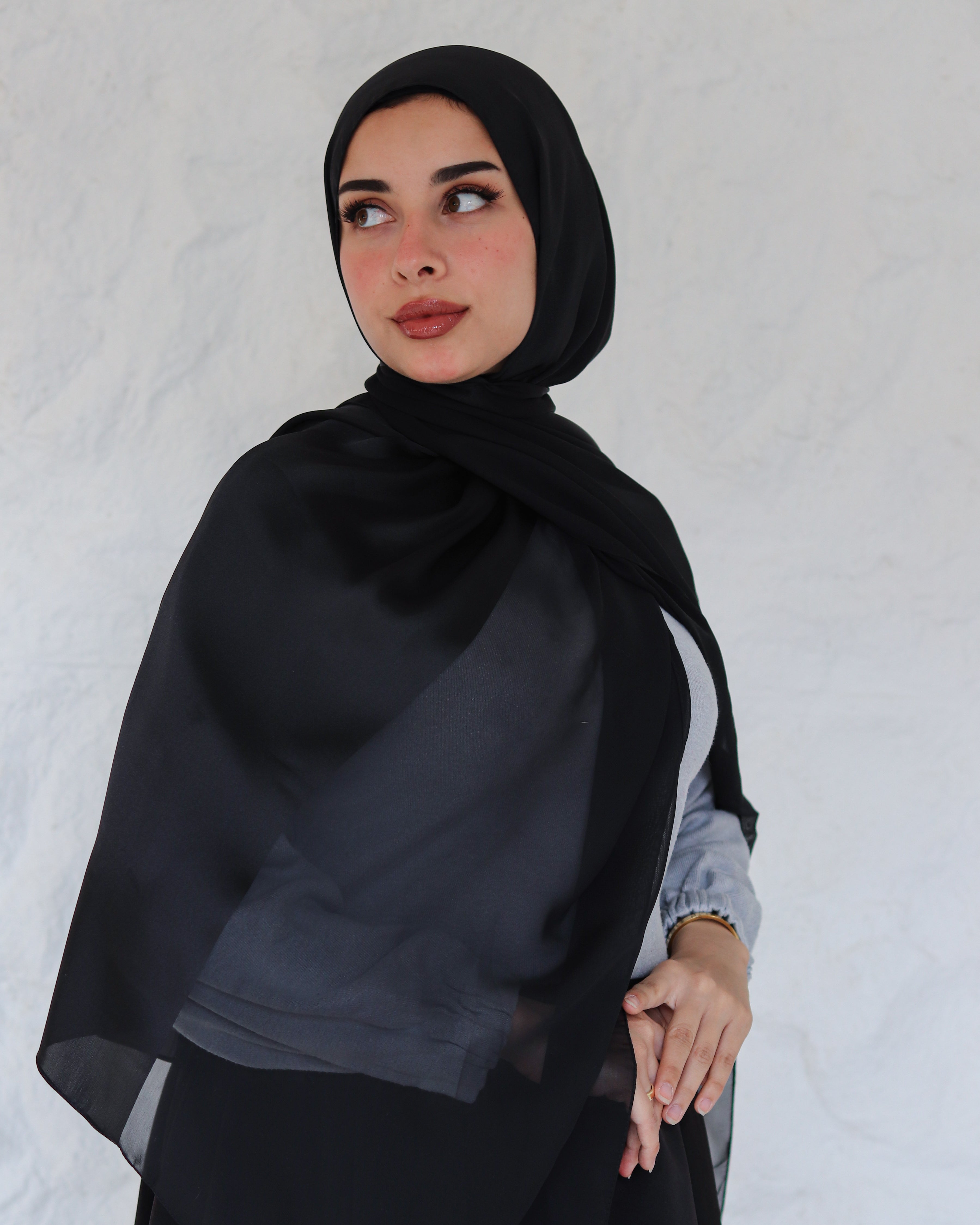 Black Chiffon X Satin Scarf