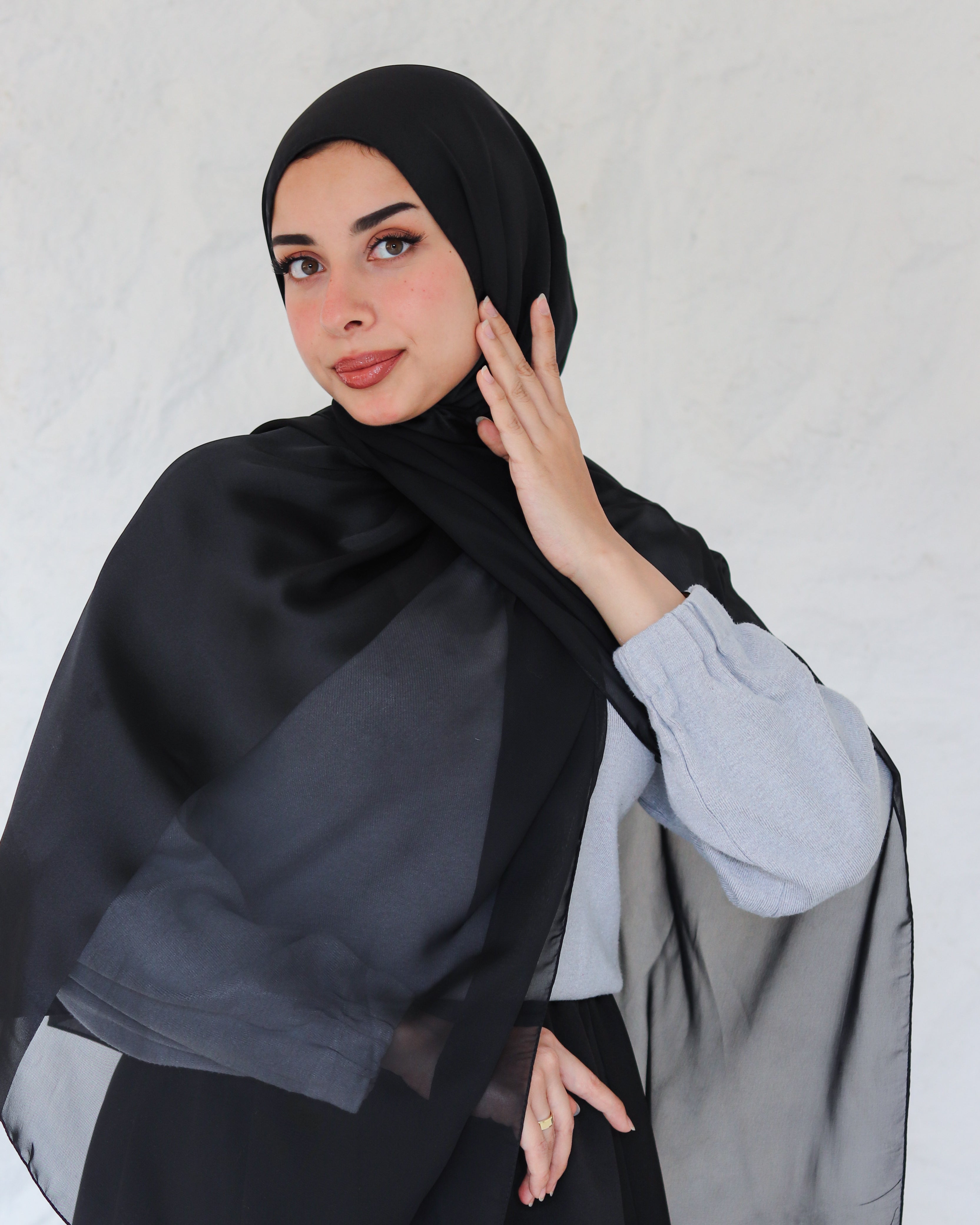 Black Chiffon X Satin Scarf