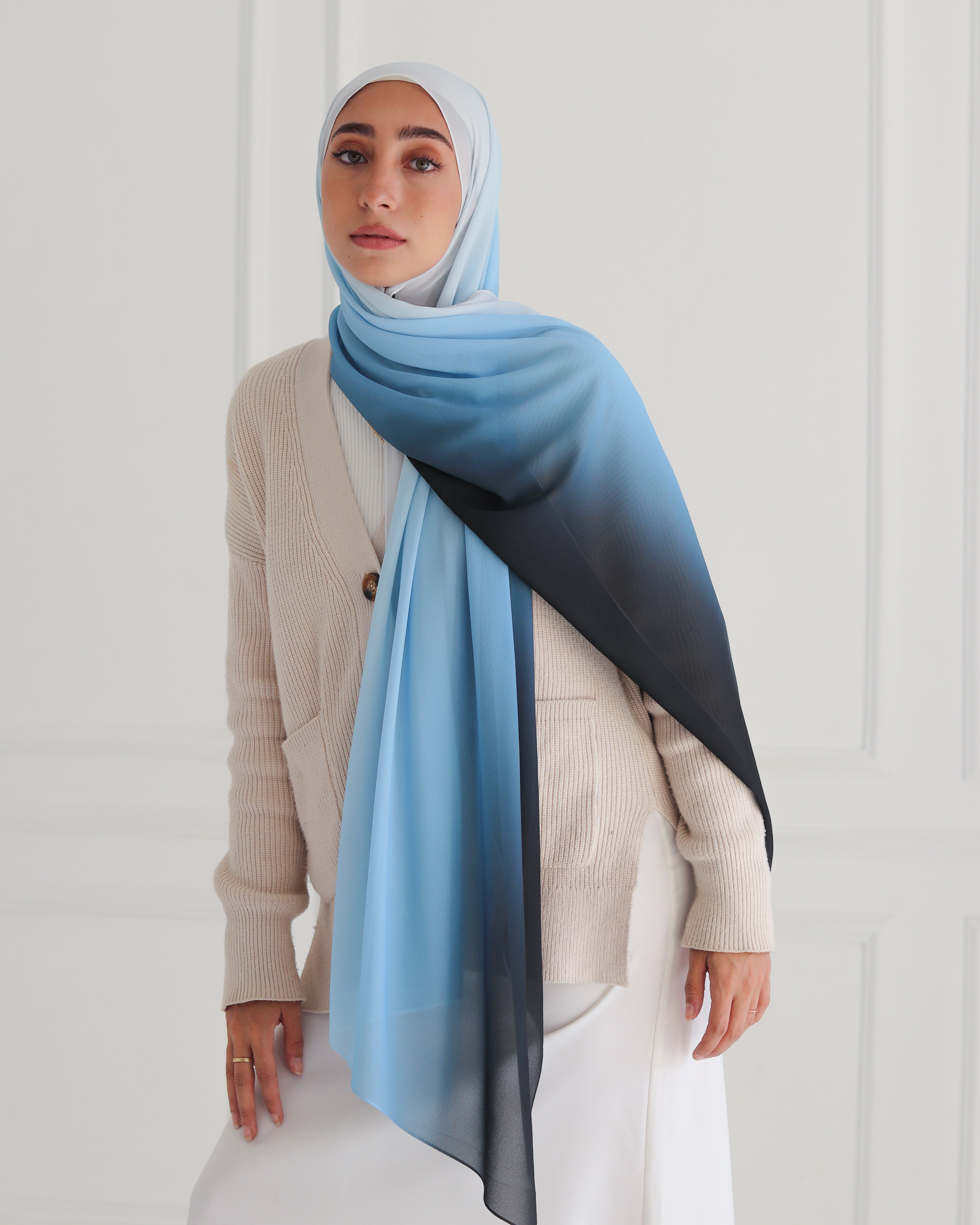 Elegant Teal Gradient Chiffon Scarf