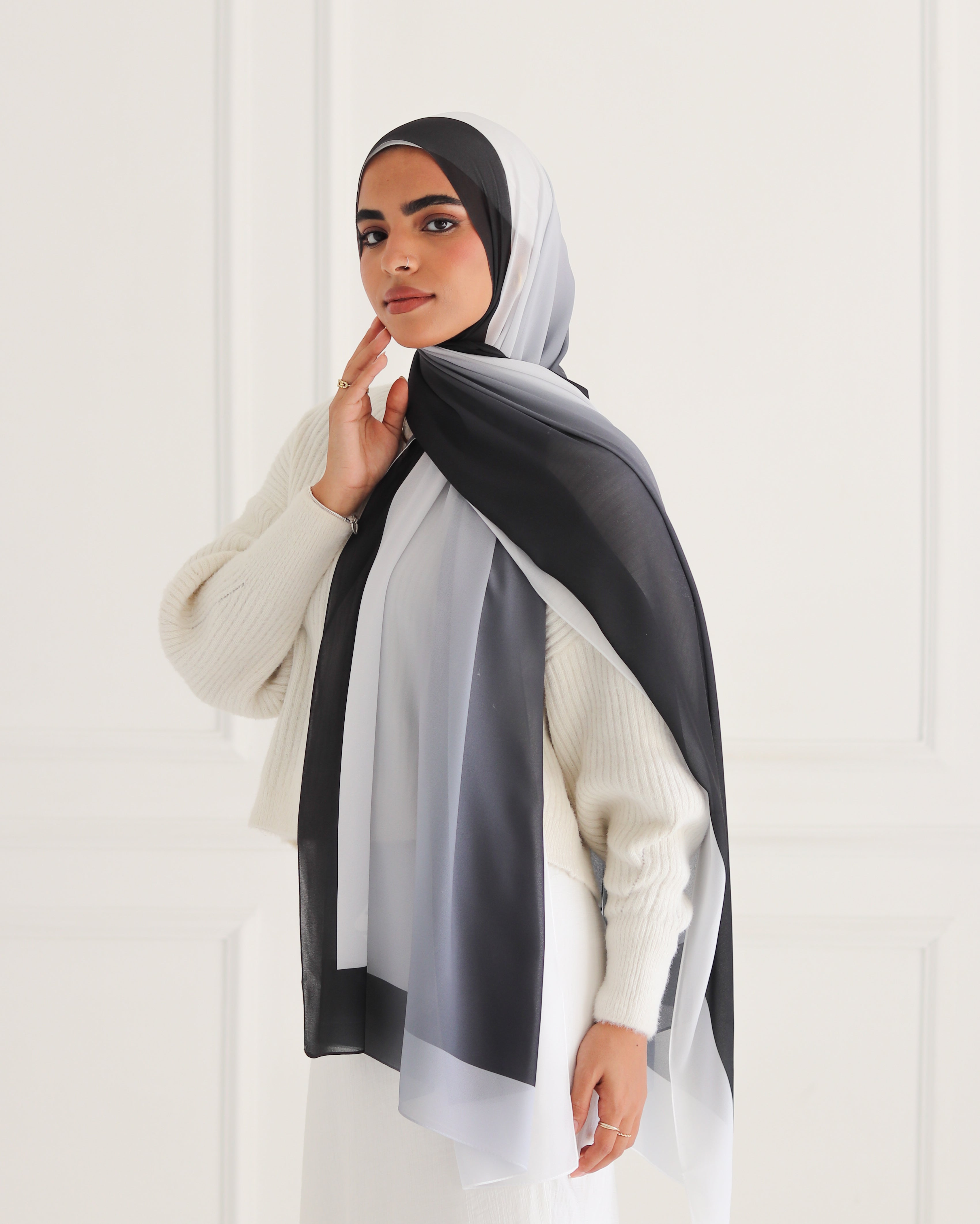 Monochrome Elegance Gradient Chiffon Scarf