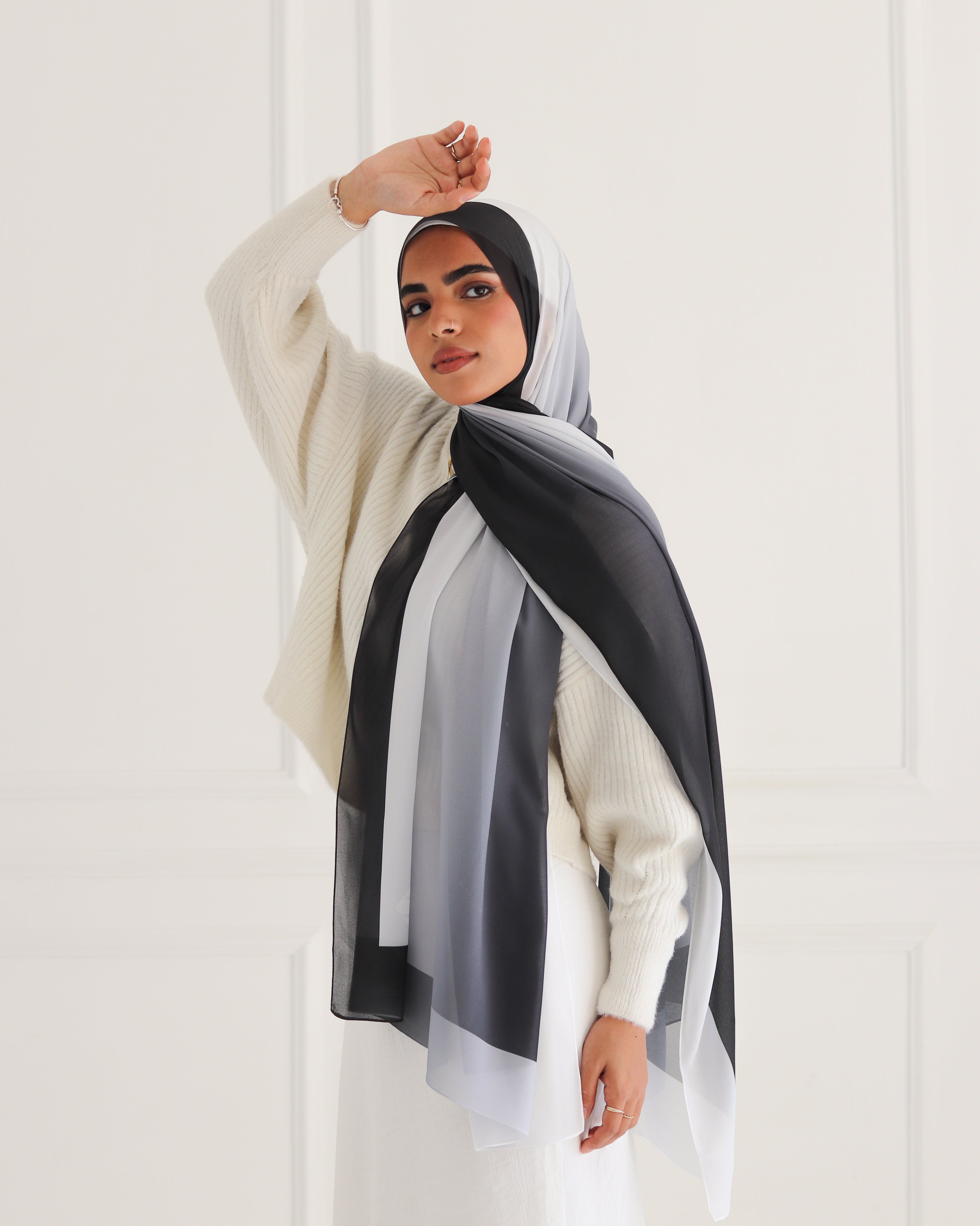 Monochrome Elegance Gradient Chiffon Scarf