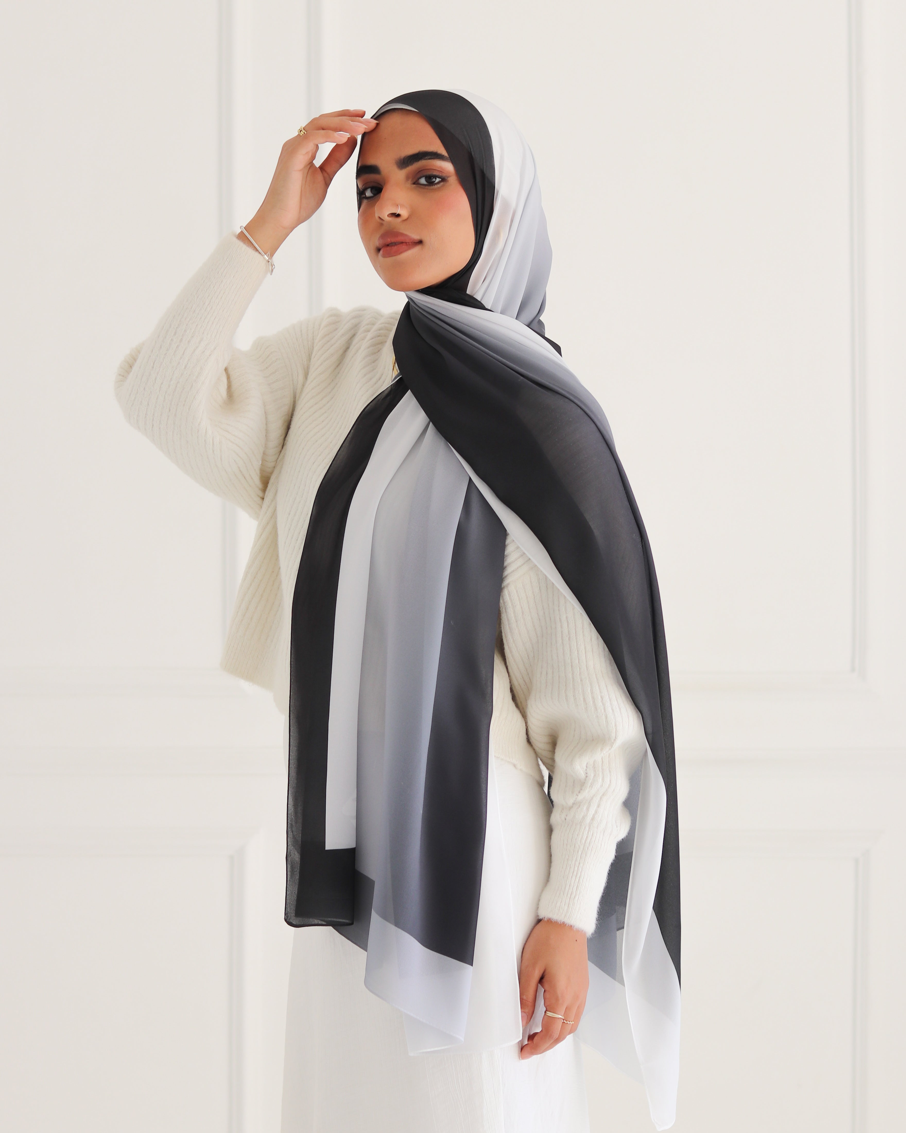 Monochrome Elegance Gradient Chiffon Scarf