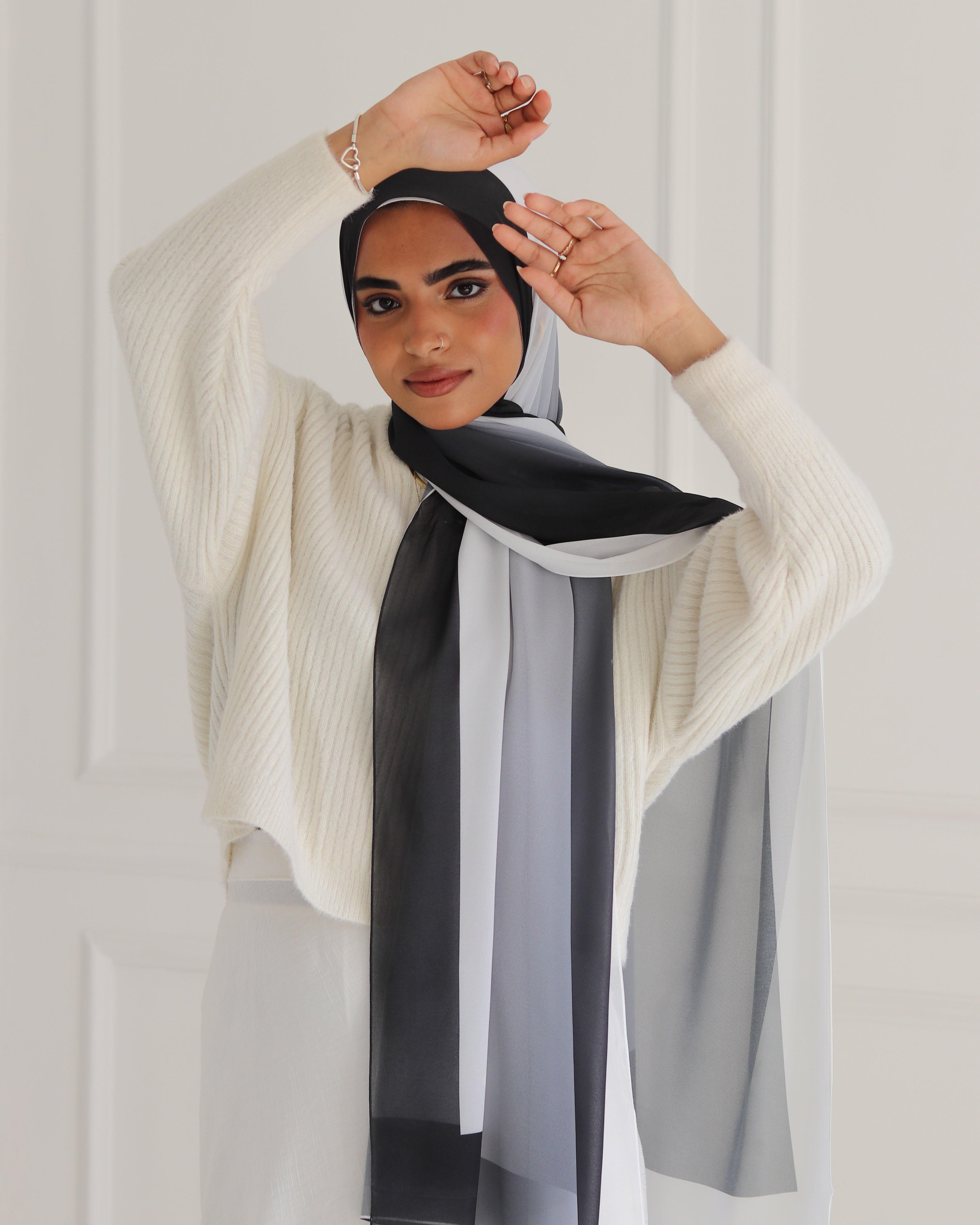 Monochrome Elegance Gradient Chiffon Scarf