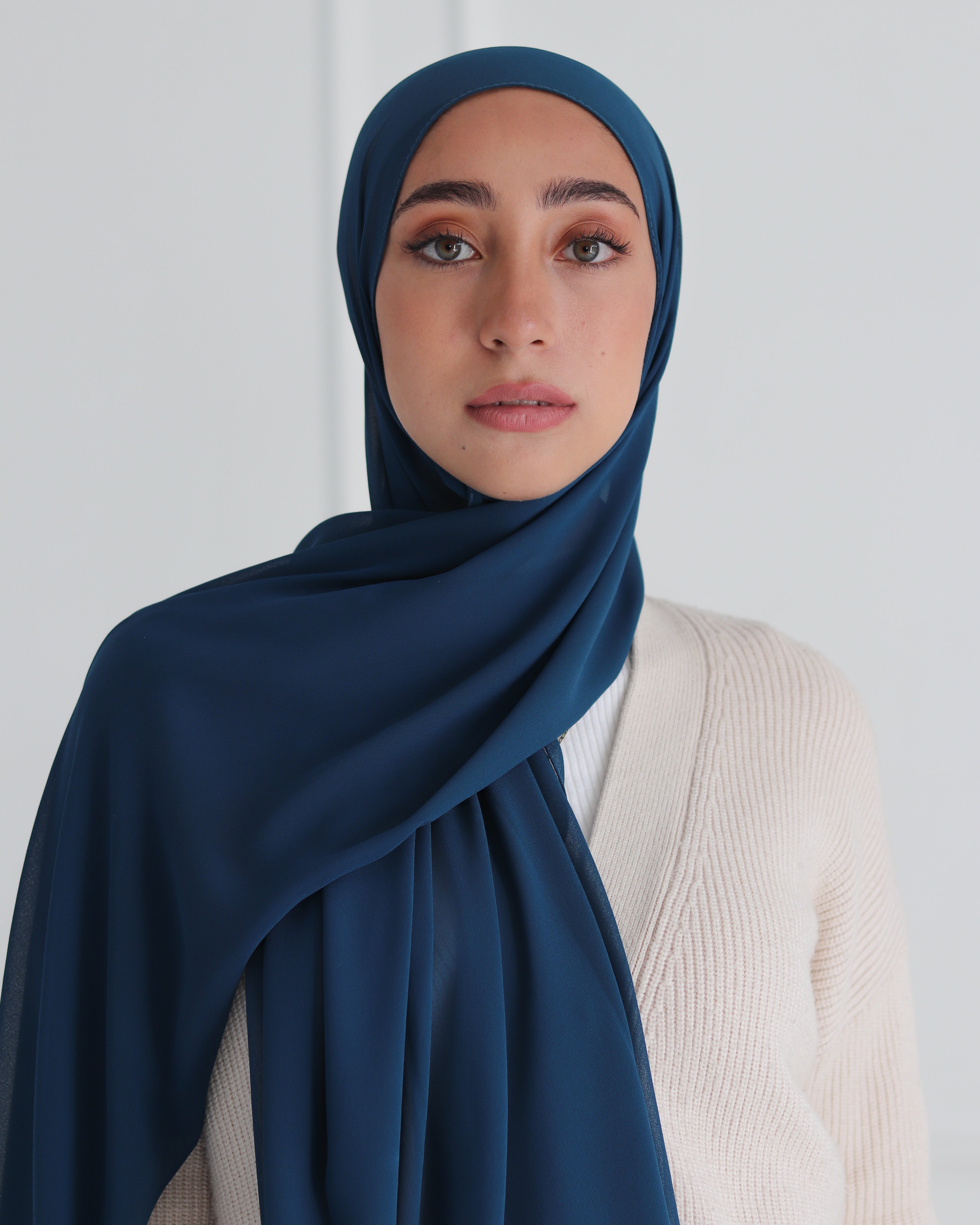 Oxford Blue Plain Chiffon Scarf