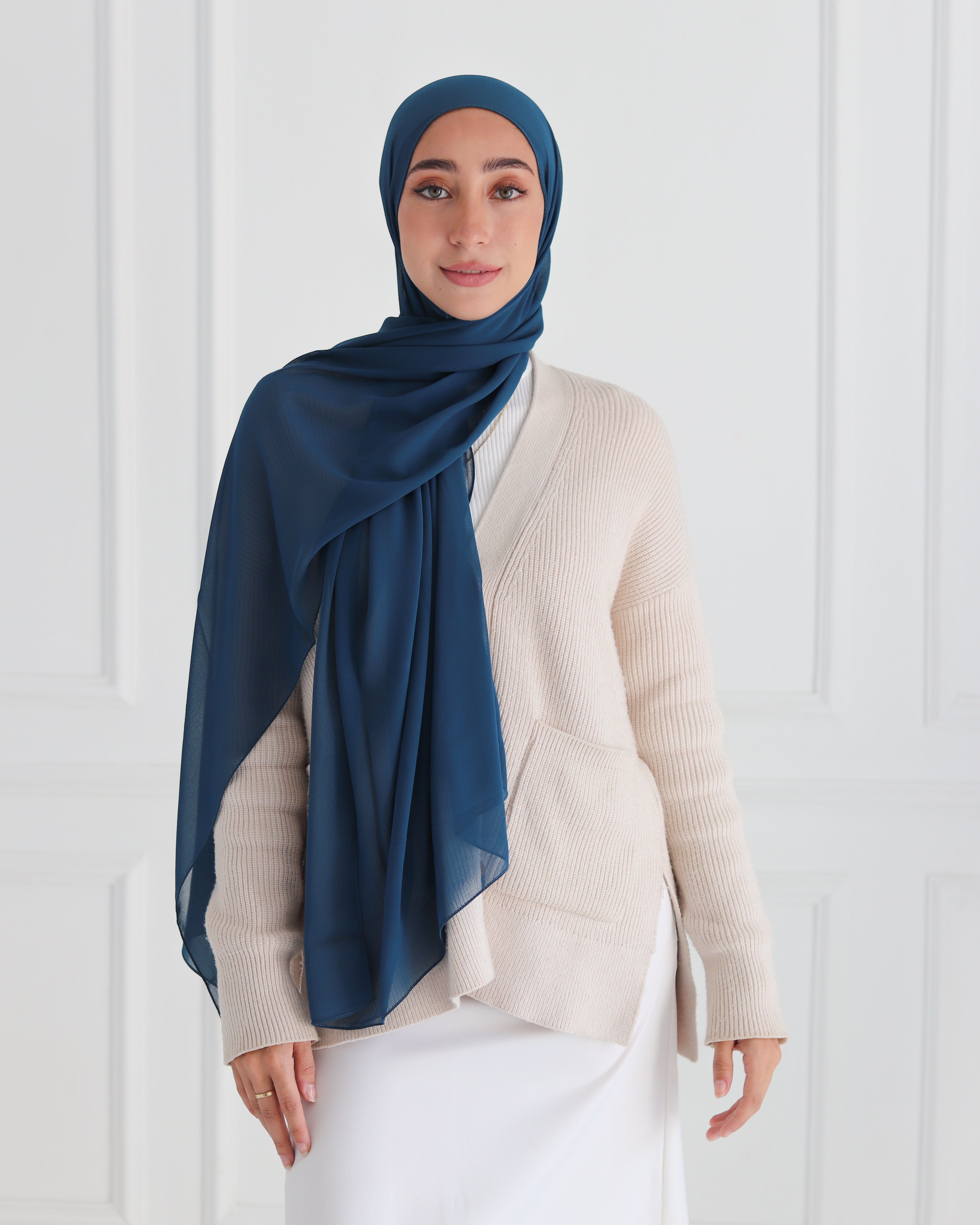 Oxford Blue Plain Chiffon Scarf