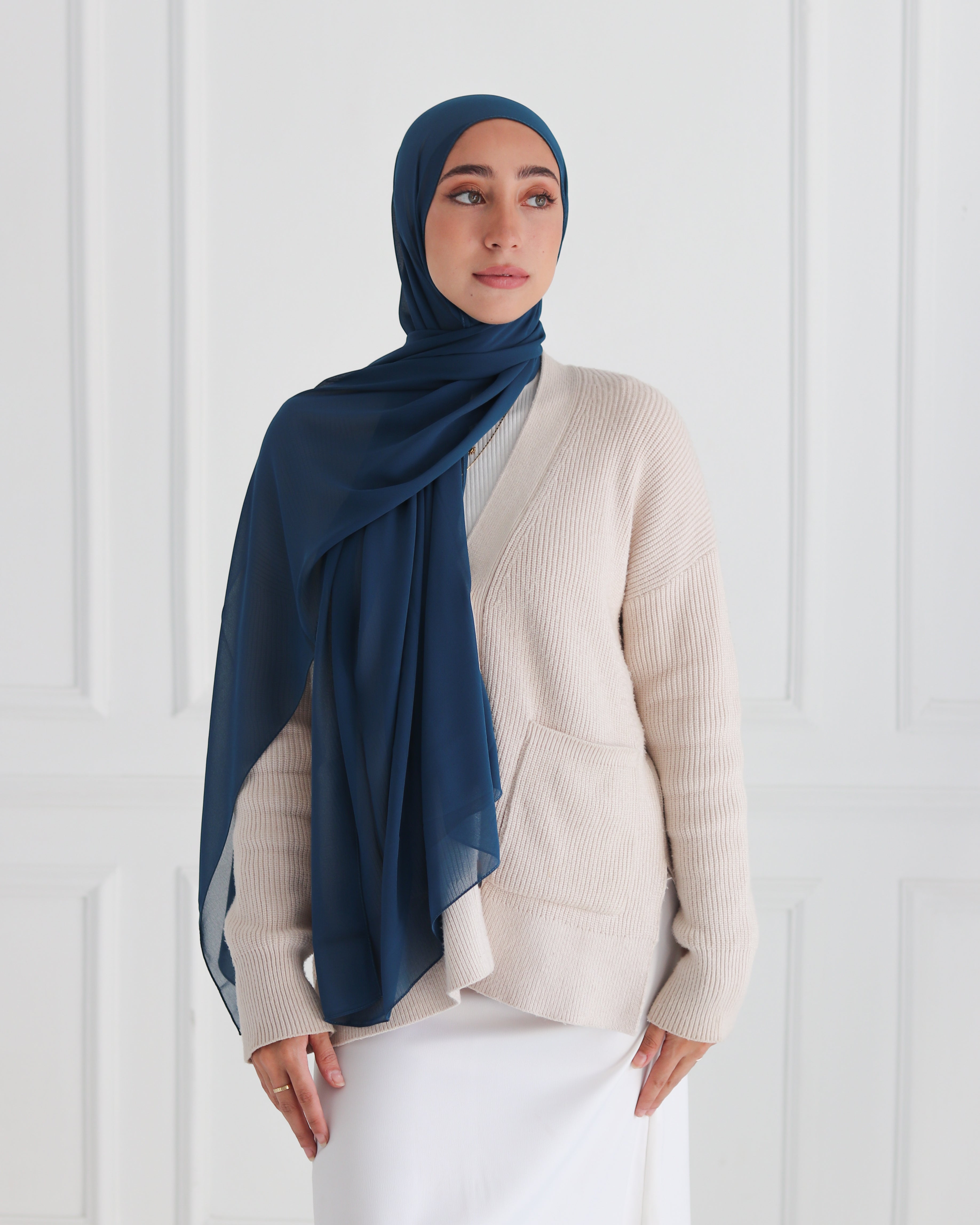 Oxford Blue Plain Chiffon Scarf