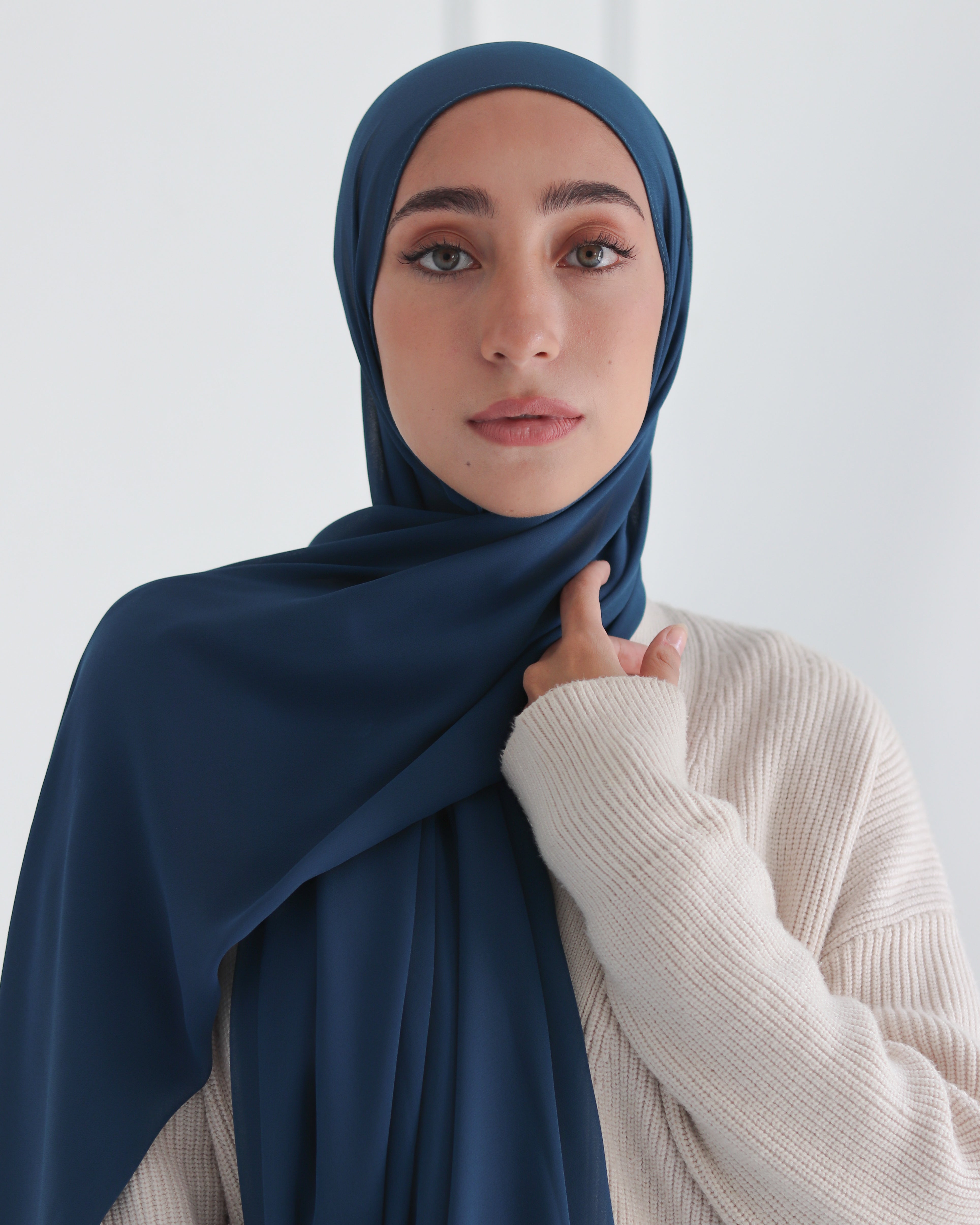 Oxford Blue Plain Chiffon Scarf