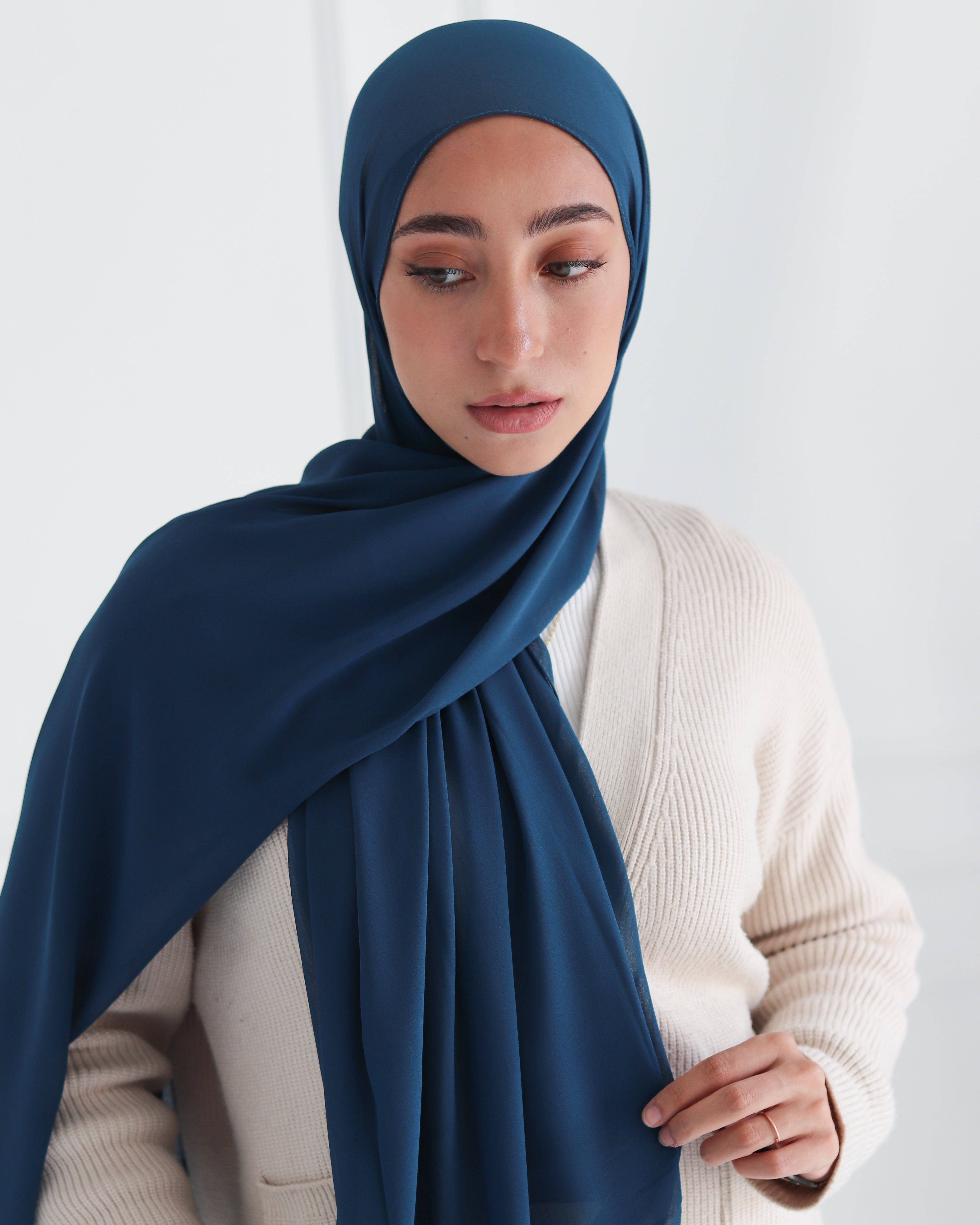 Oxford Blue Plain Chiffon Scarf