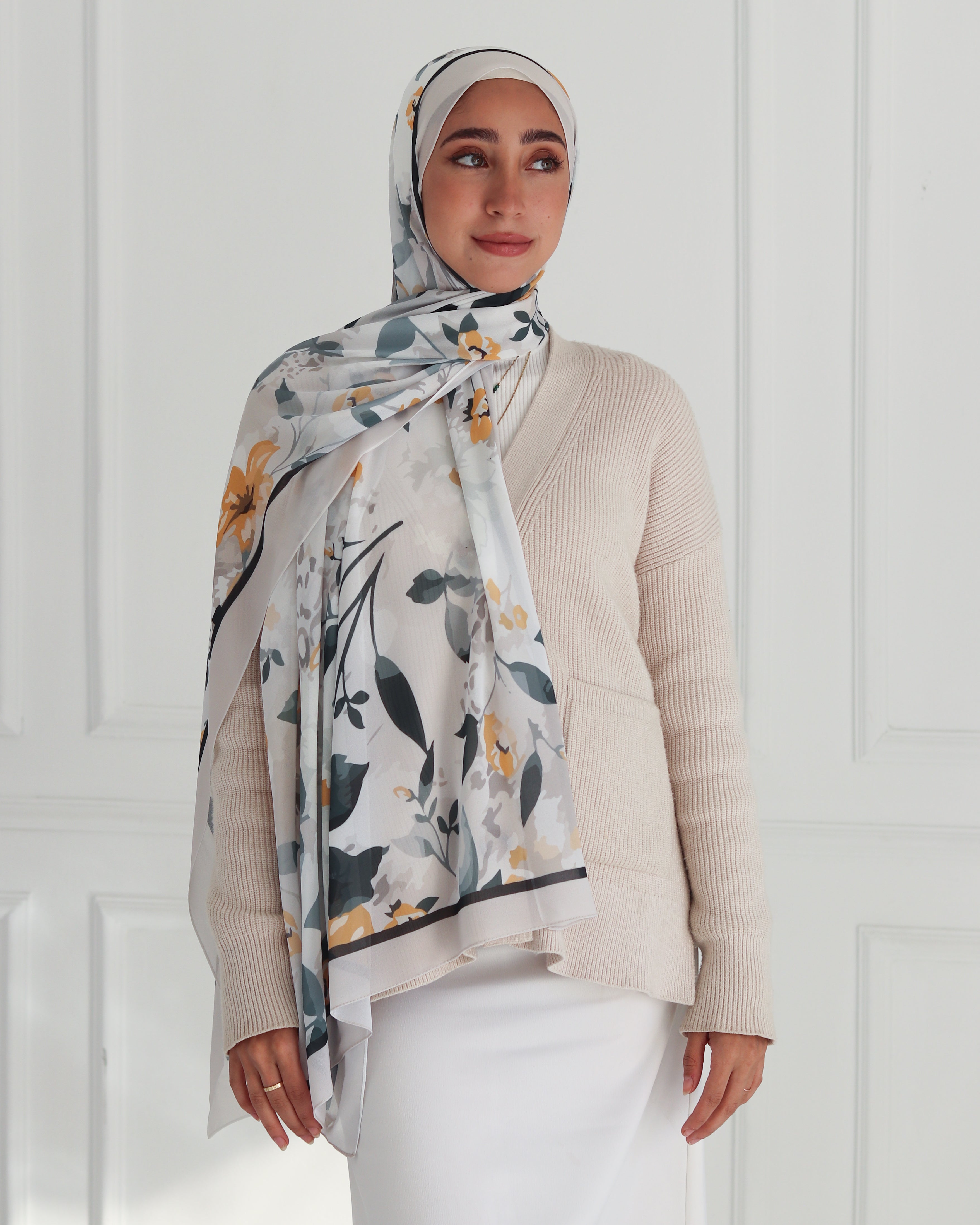 Sunlit Garden Printed Chiffon Scarf