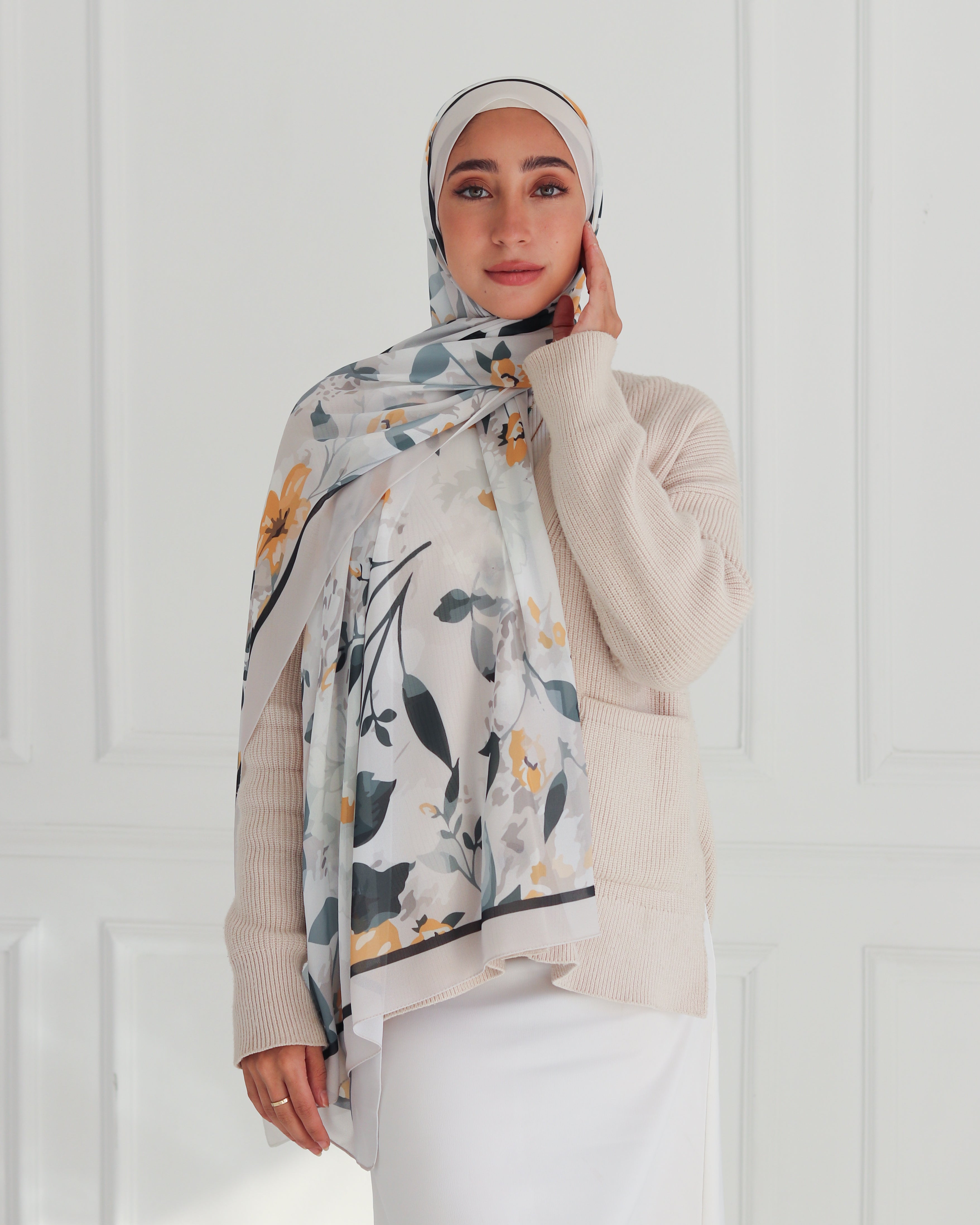 Sunlit Garden Printed Chiffon Scarf