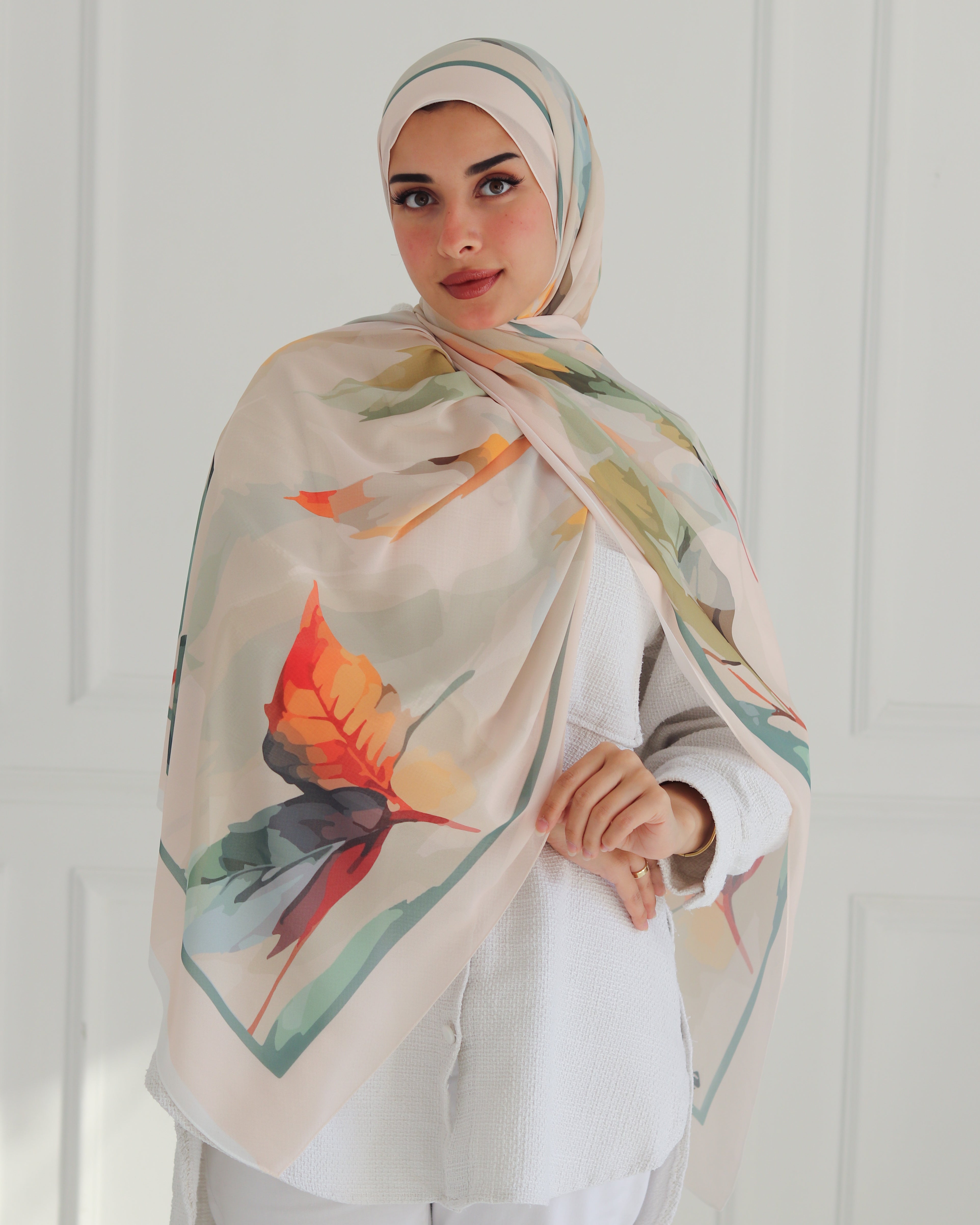 Autumn Leaves Printed Chiffon Scarf