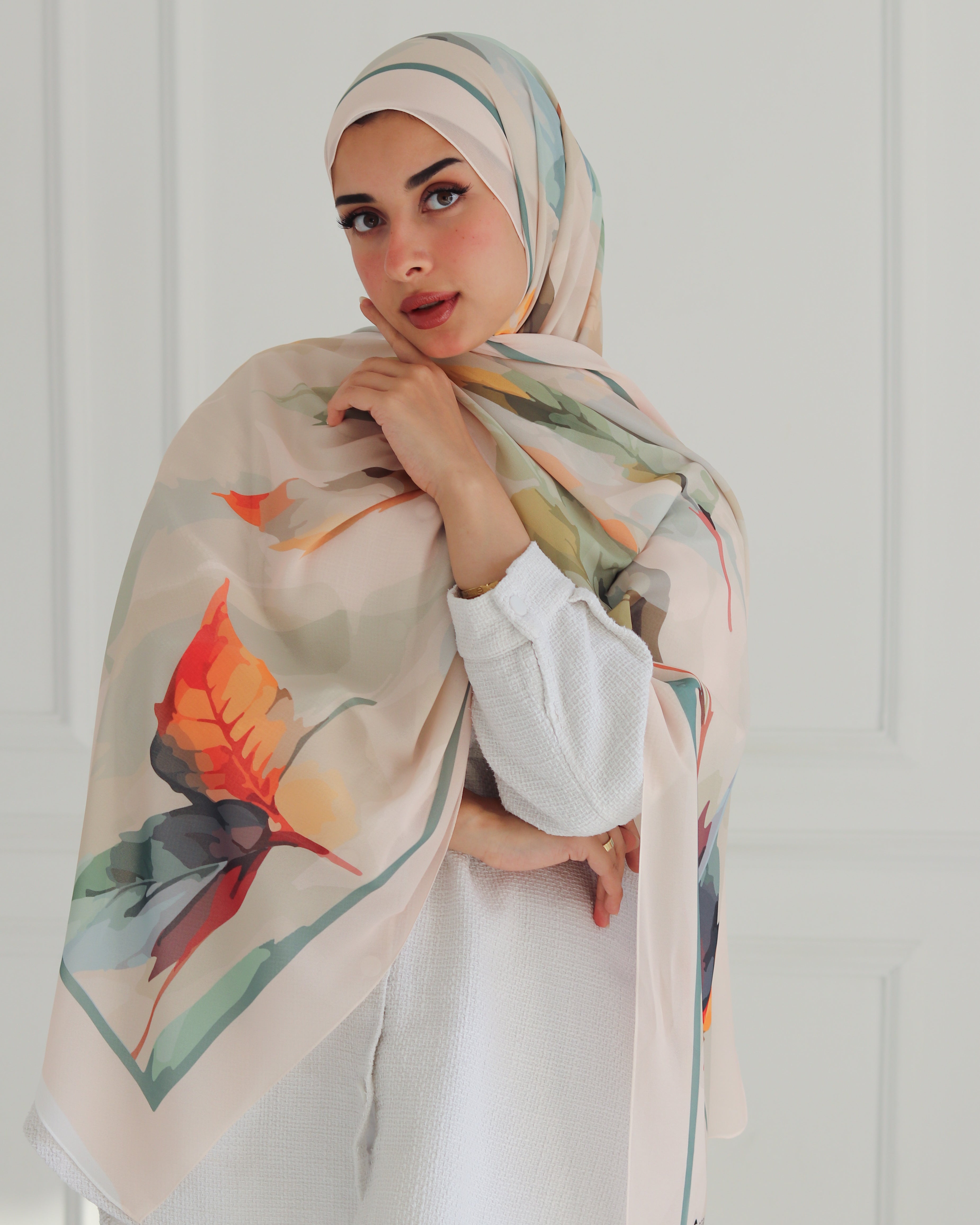 Autumn Leaves Printed Chiffon Scarf