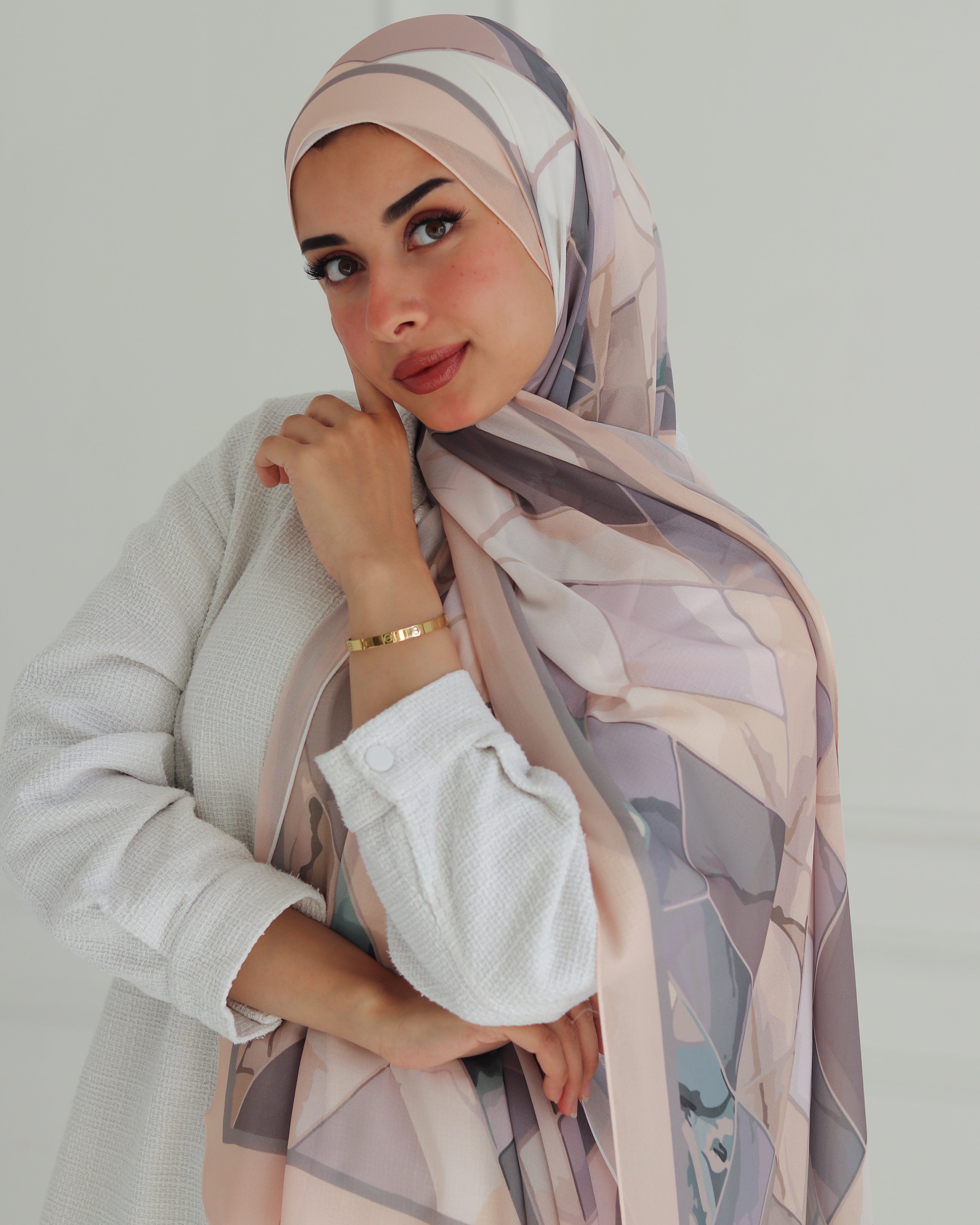 Pastel Geometric Printed Chiffon Scarf