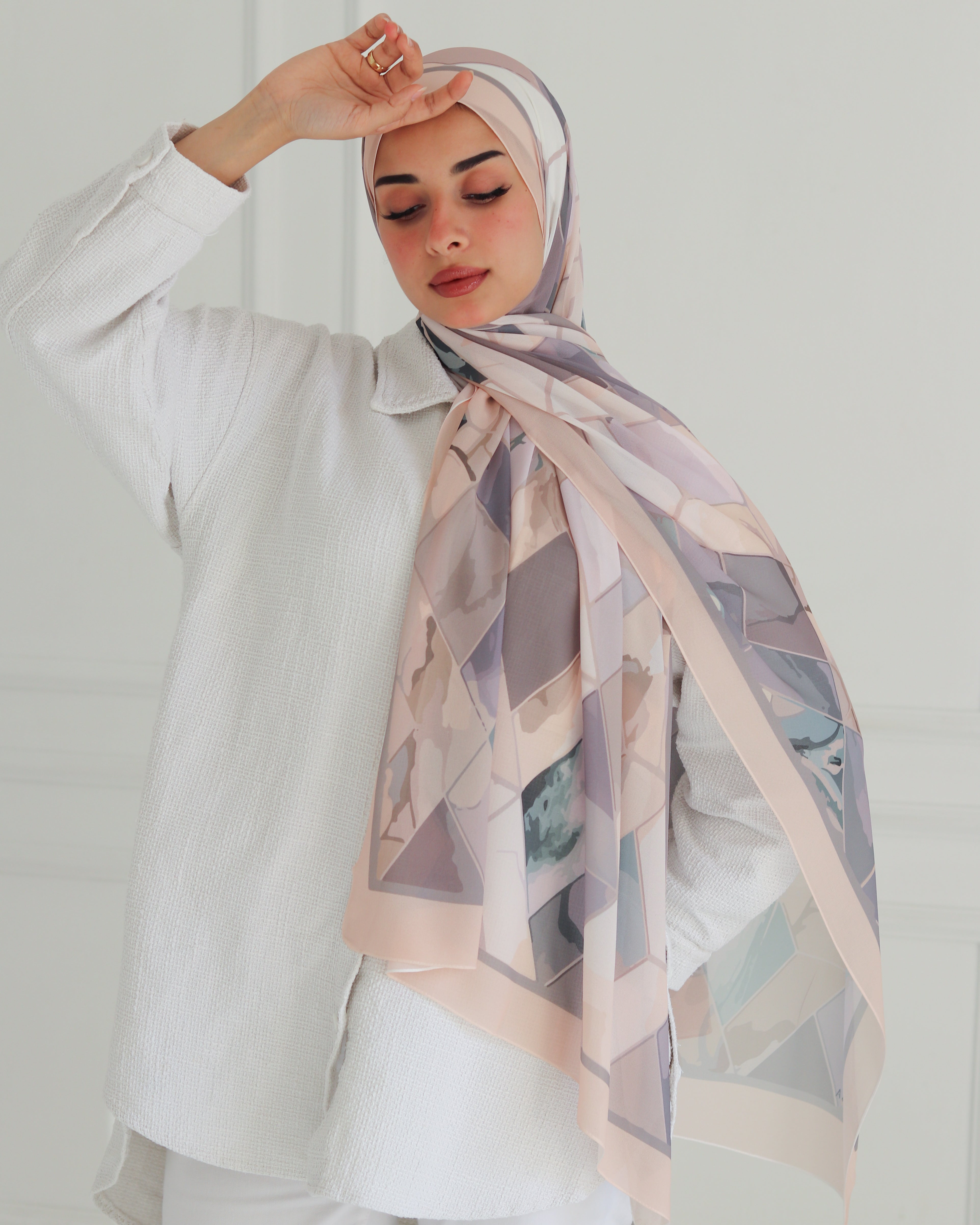 Pastel Geometric Printed Chiffon Scarf