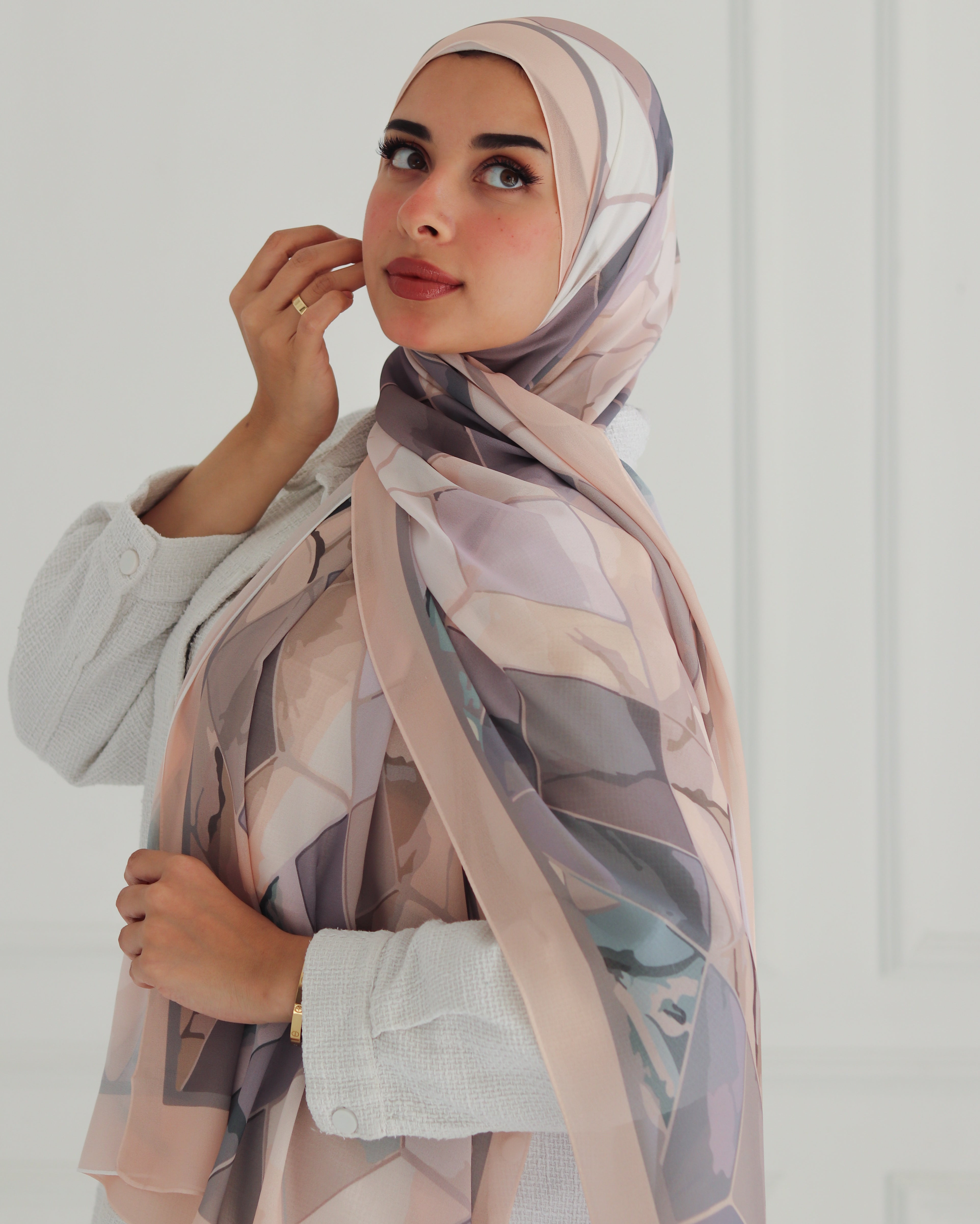 Pastel Geometric Printed Chiffon Scarf