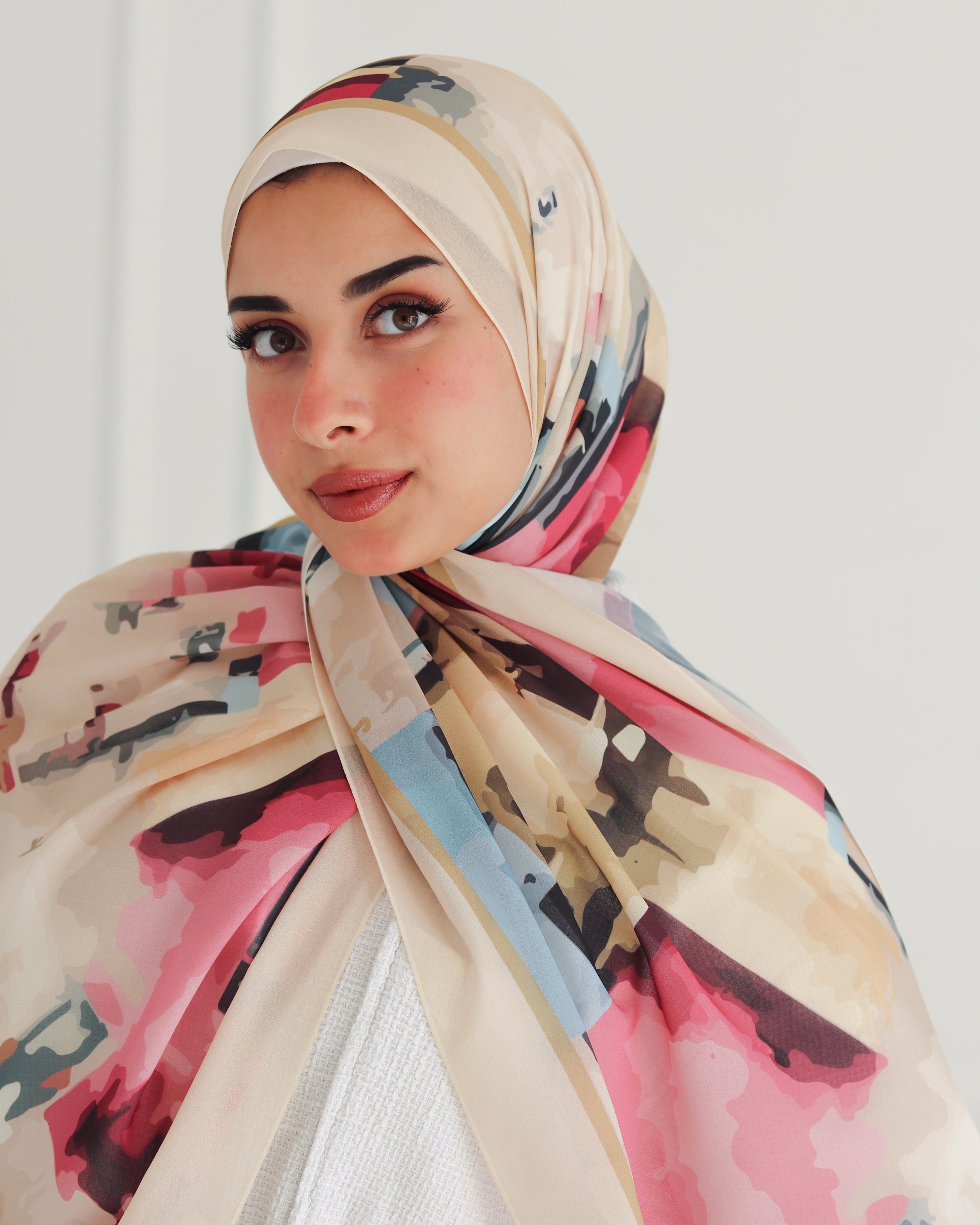 Abstract Multicolor Printed Chiffon Scarf