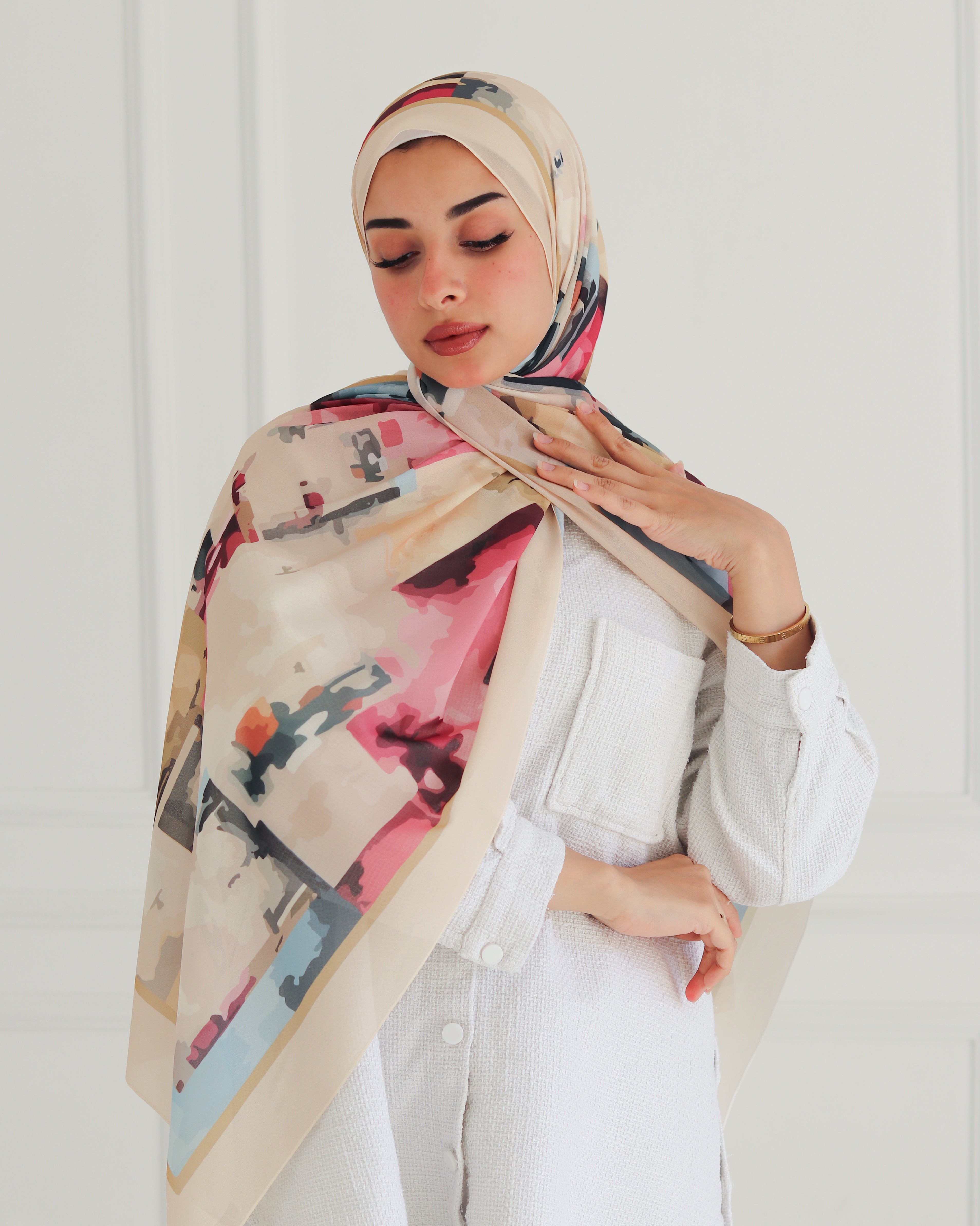 Abstract Multicolor Printed Chiffon Scarf