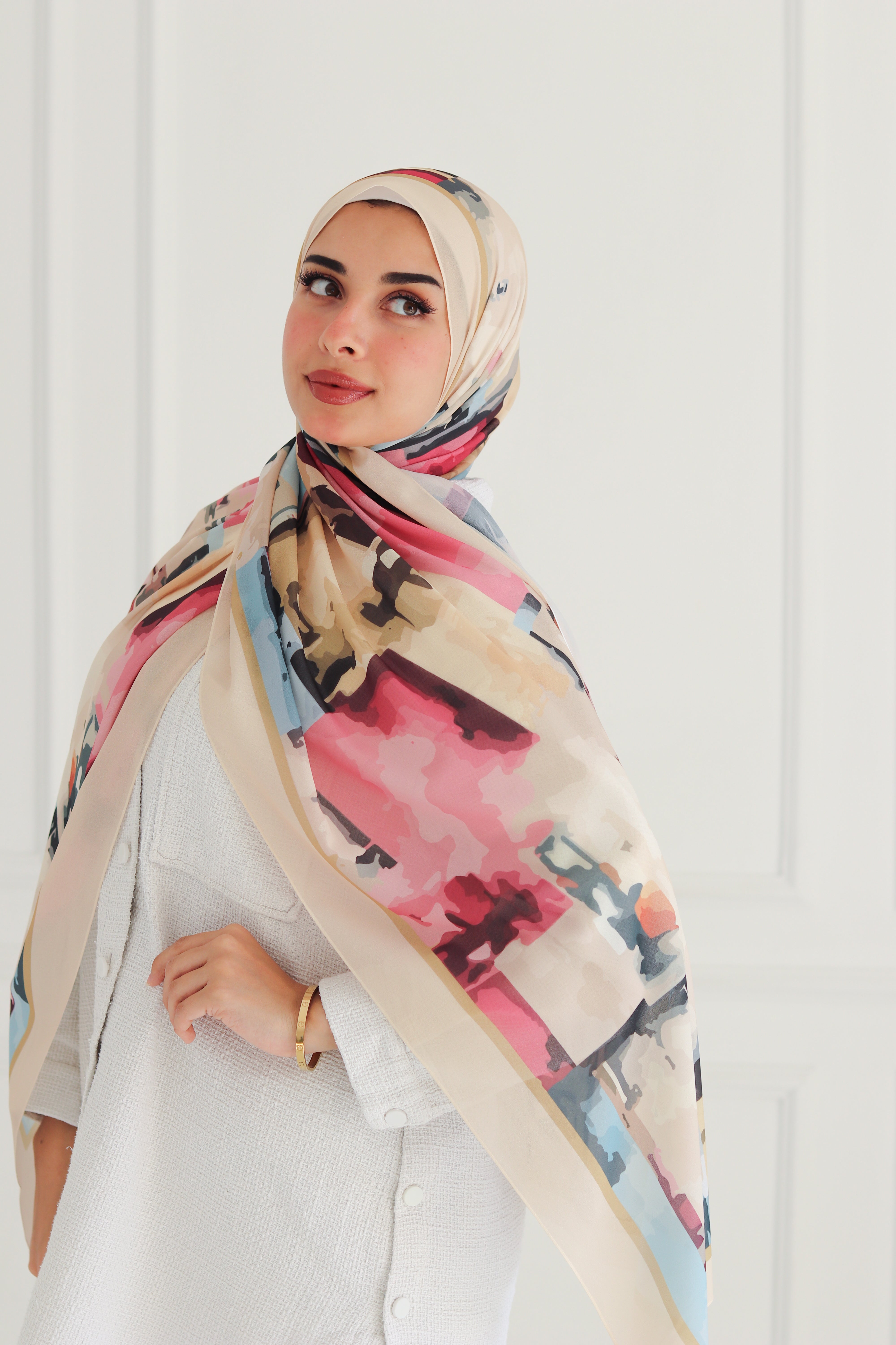 Abstract Multicolor Printed Chiffon Scarf