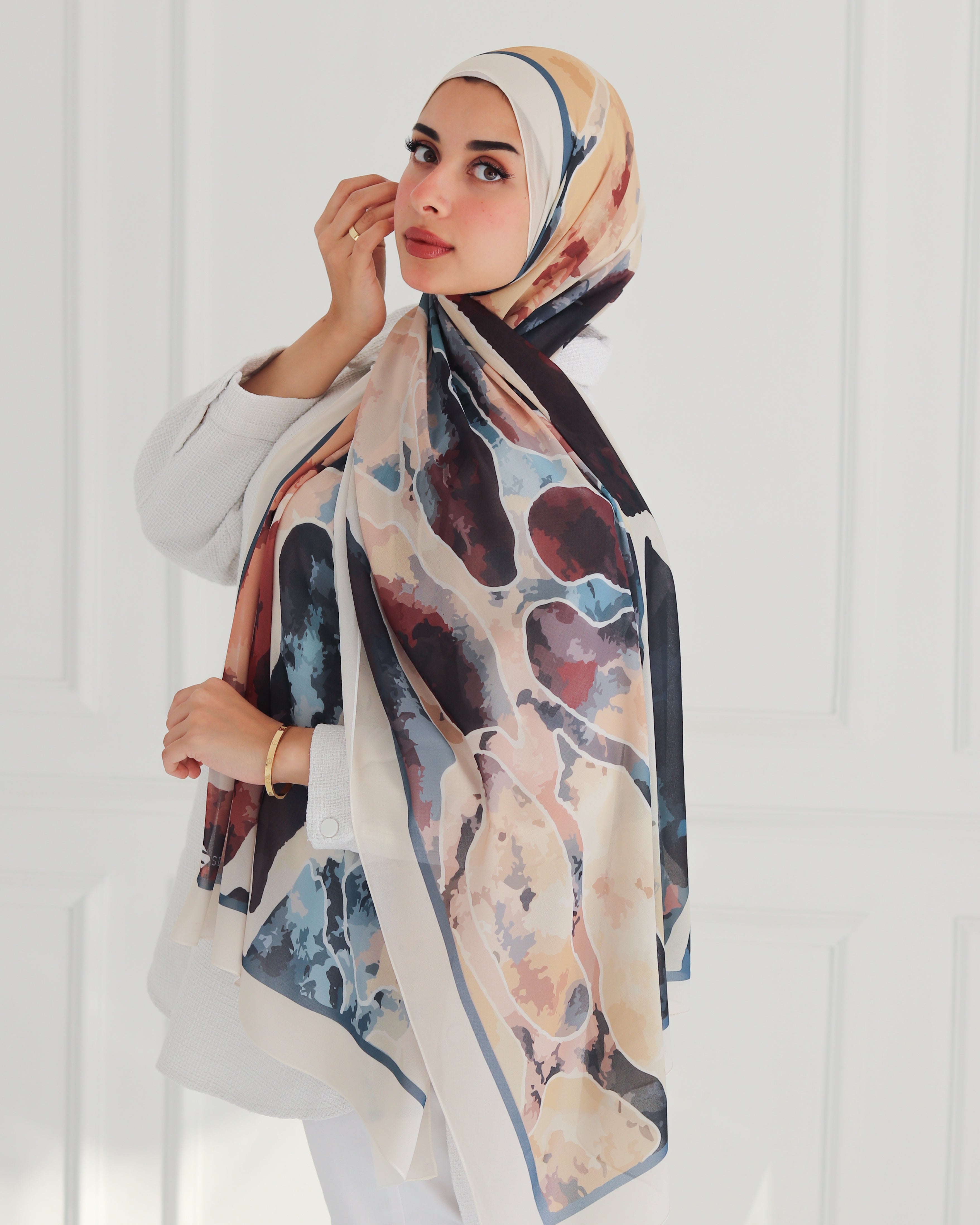 Whispering Petals Printed Chiffon Scarf