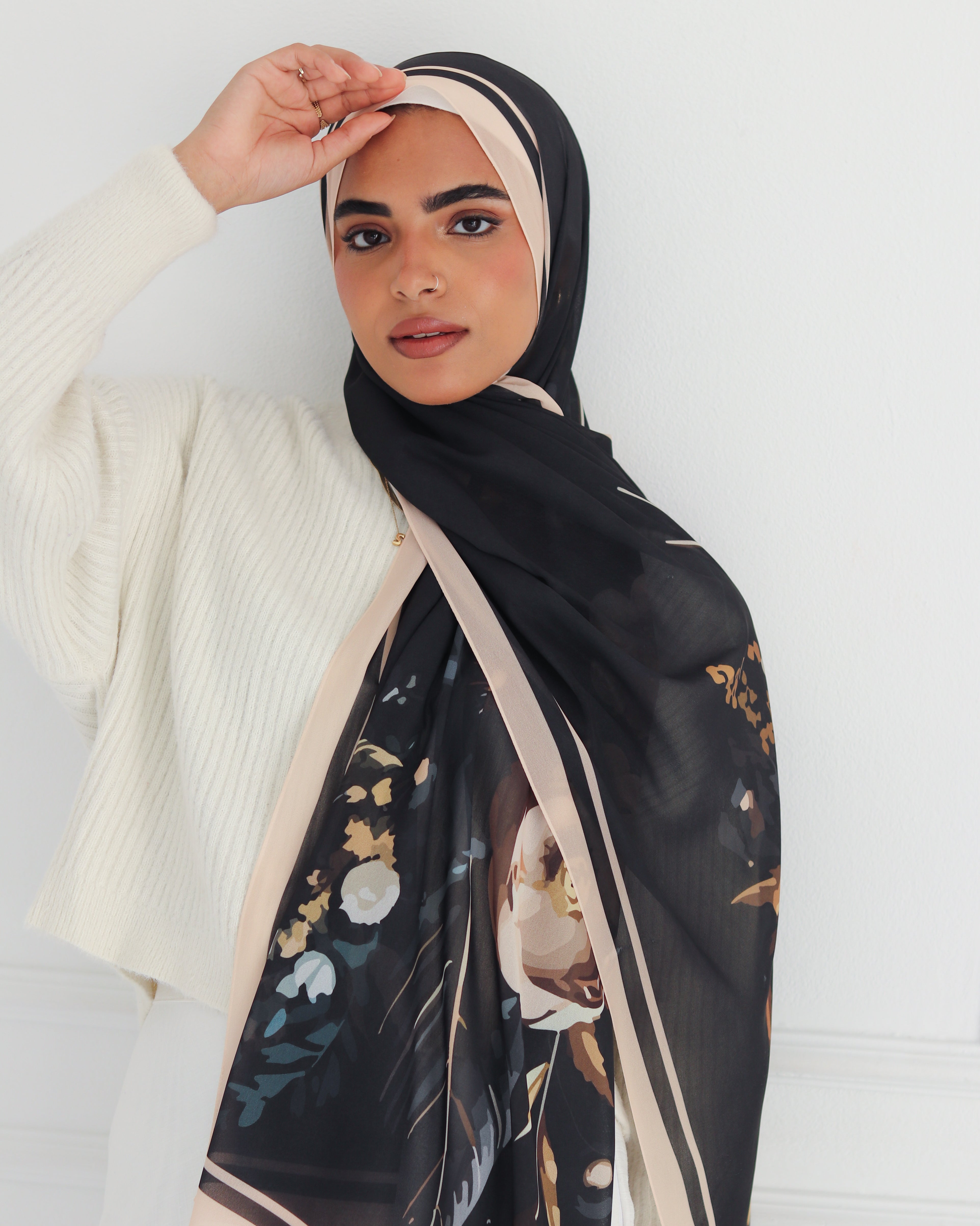 Midnight Blossoms Printed Chiffon Scarf