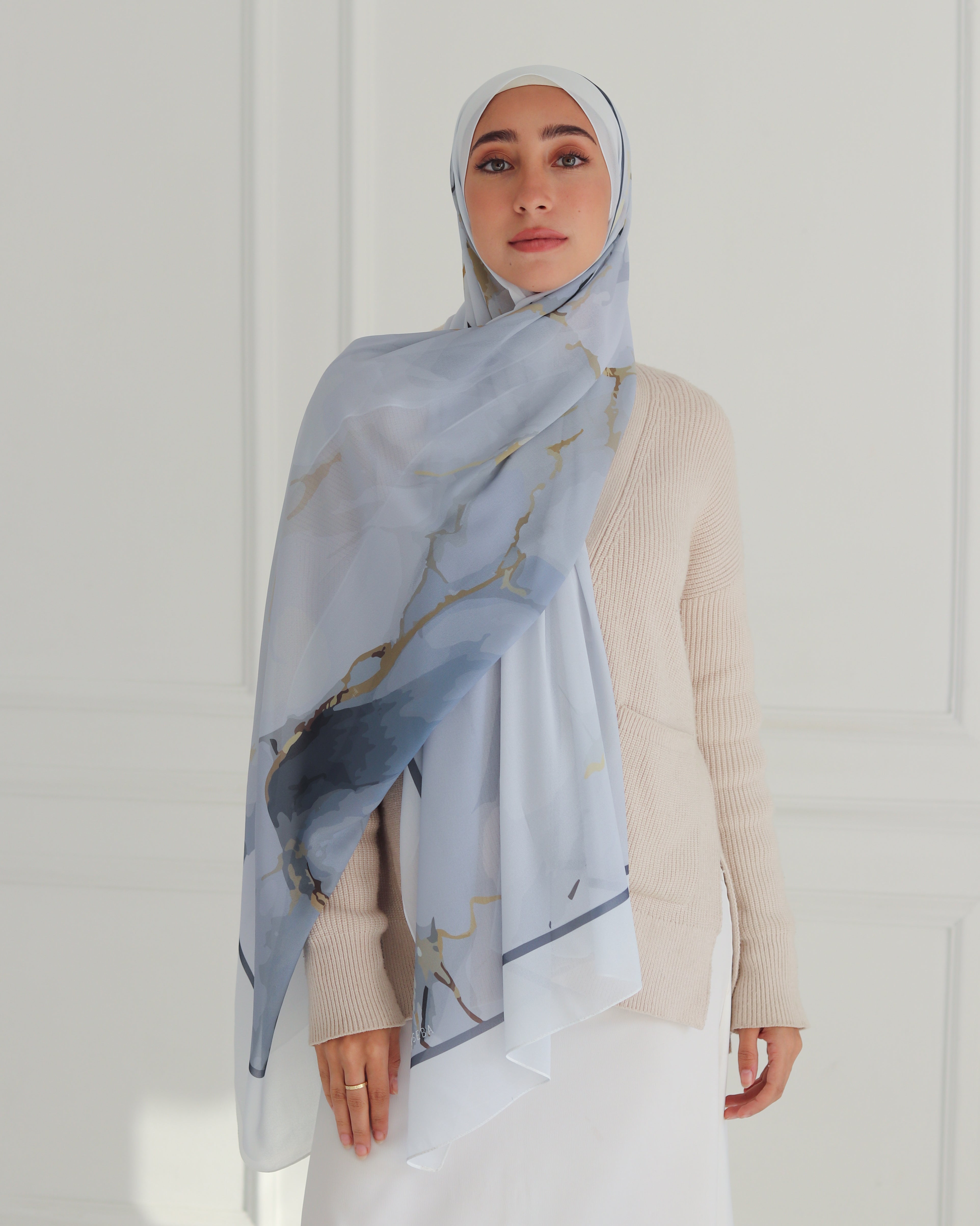 Azure Dream Printed Chiffon Scarf